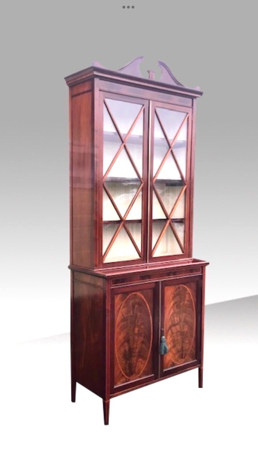 European Antique Edwardian Inlaid Mahogany Narrow Cabinet, Bookcase For Sale
