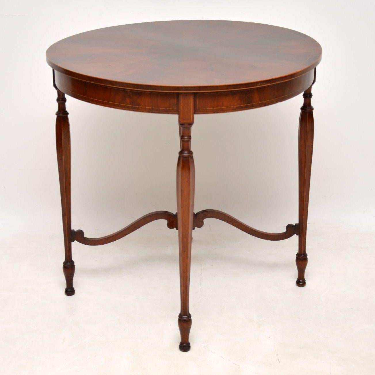 English Antique Edwardian Inlaid Mahogany Occasional Table