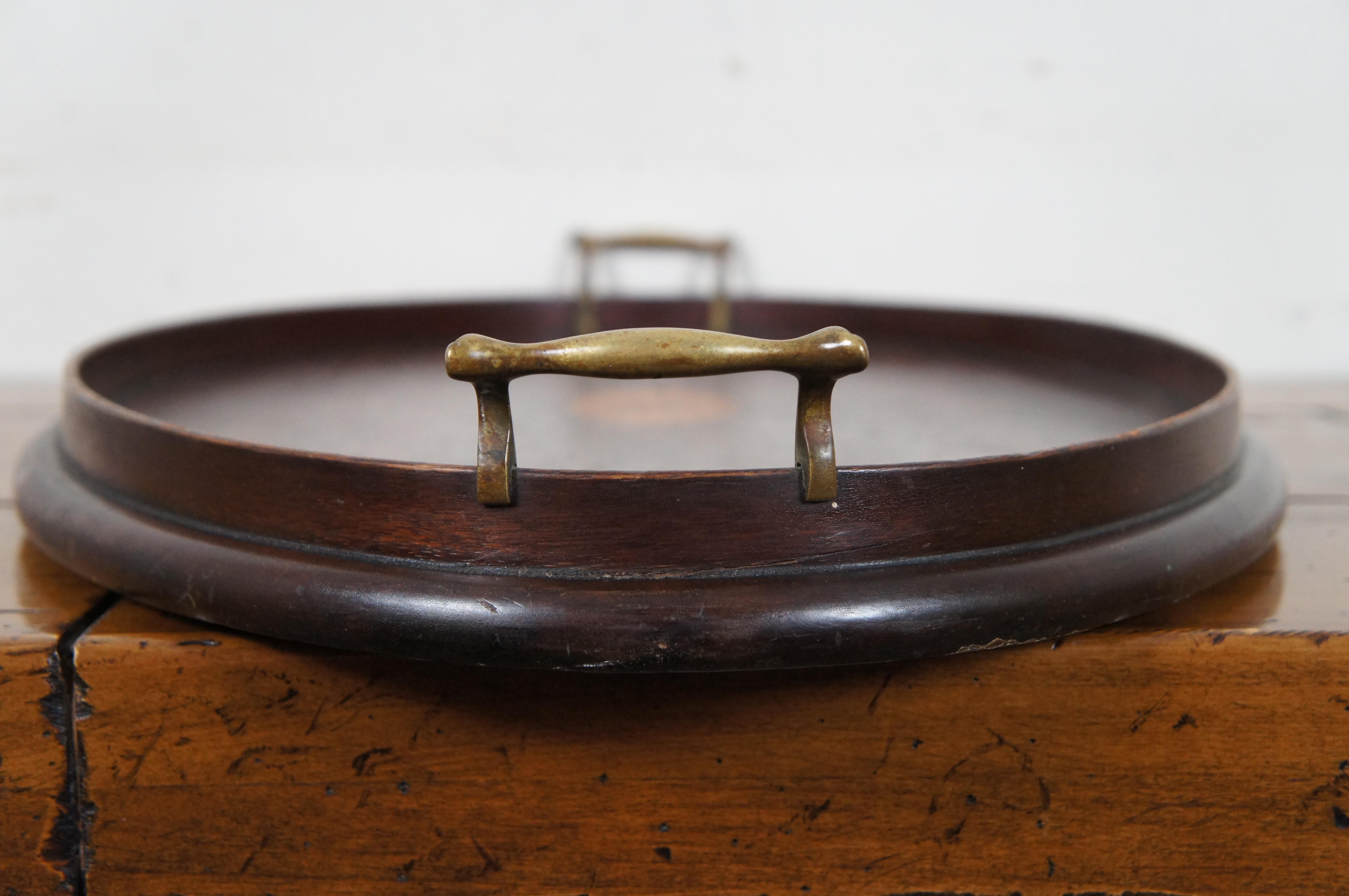 Antique Edwardian Inlaid Mahogany Oval Butlers Tea Bar Tray Brass Handles 4