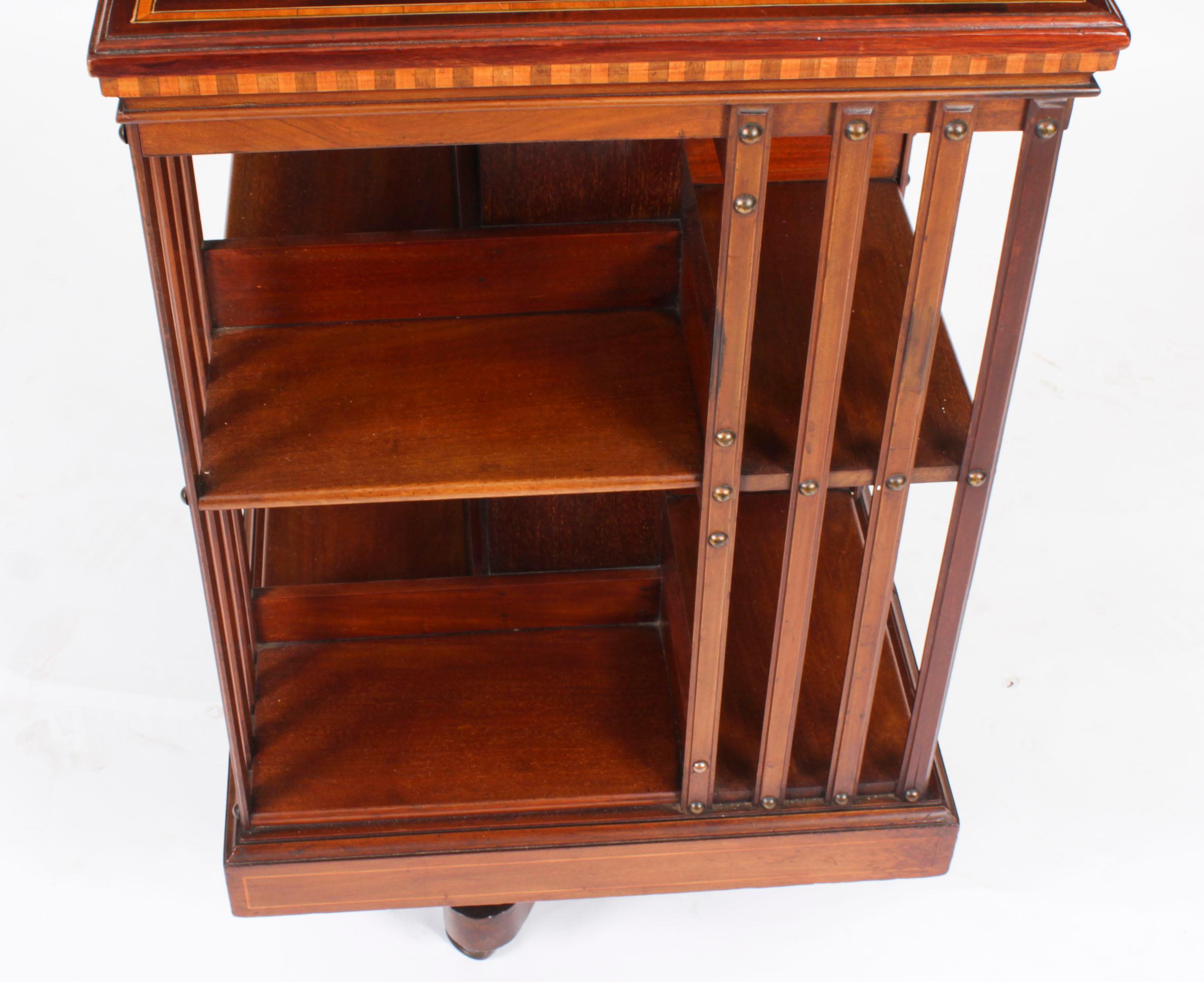 Antique Edwardian Inlaid Mahogany Revolving Bookcase C1900 For Sale 1