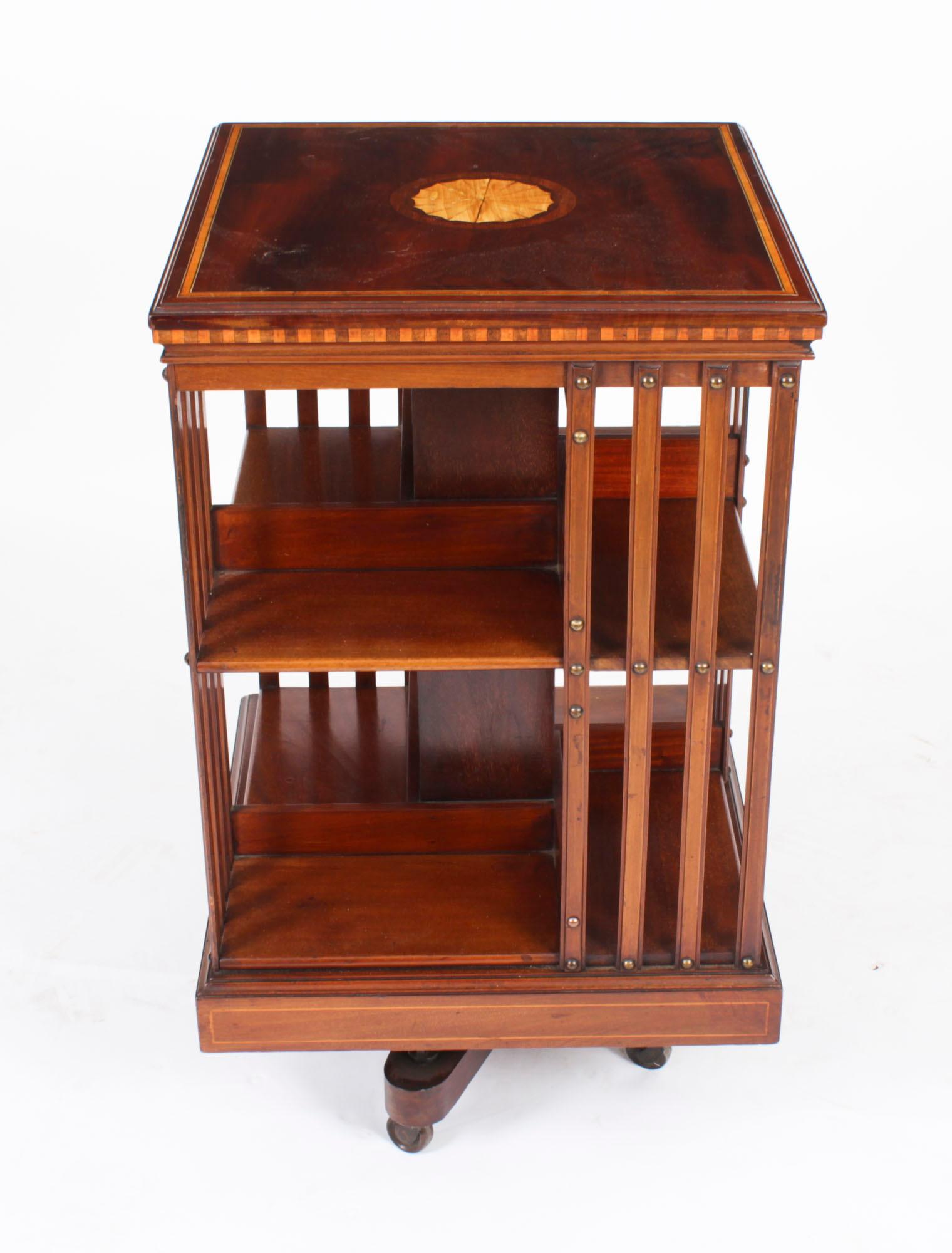 Antique Edwardian Inlaid Mahogany Revolving Bookcase C1900 For Sale 3