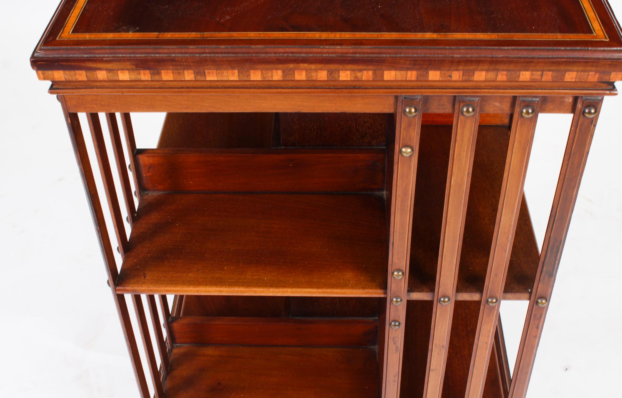 Antique Edwardian Inlaid Mahogany Revolving Bookcase C1900 For Sale 4