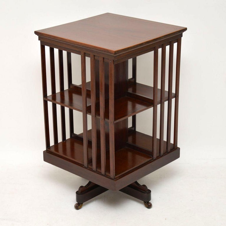 Antique Edwardian Inlaid Mahogany Revolving Bookcase at 1stDibs