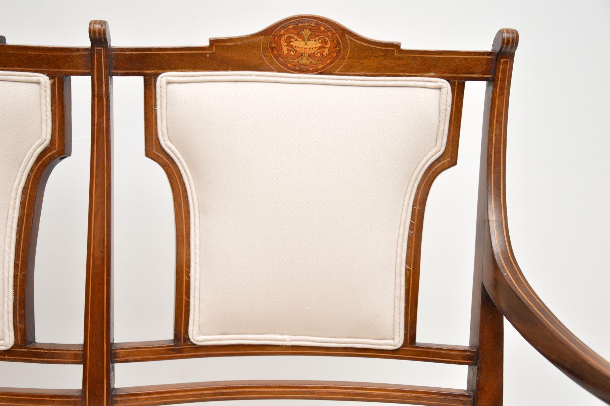 Antique Edwardian Inlaid Mahogany Settee 2