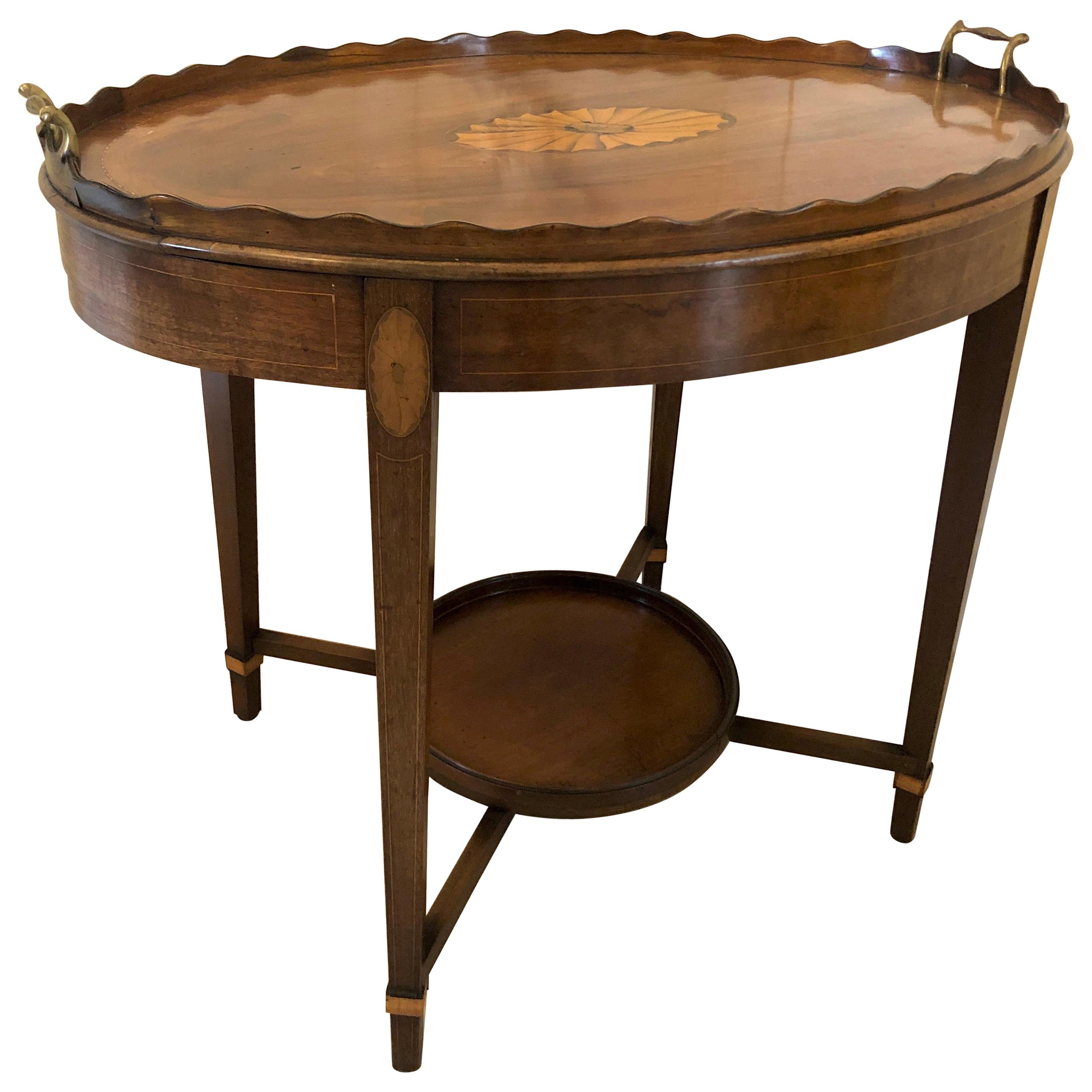 Antique Edwardian Inlaid Mahogany Tray Table
