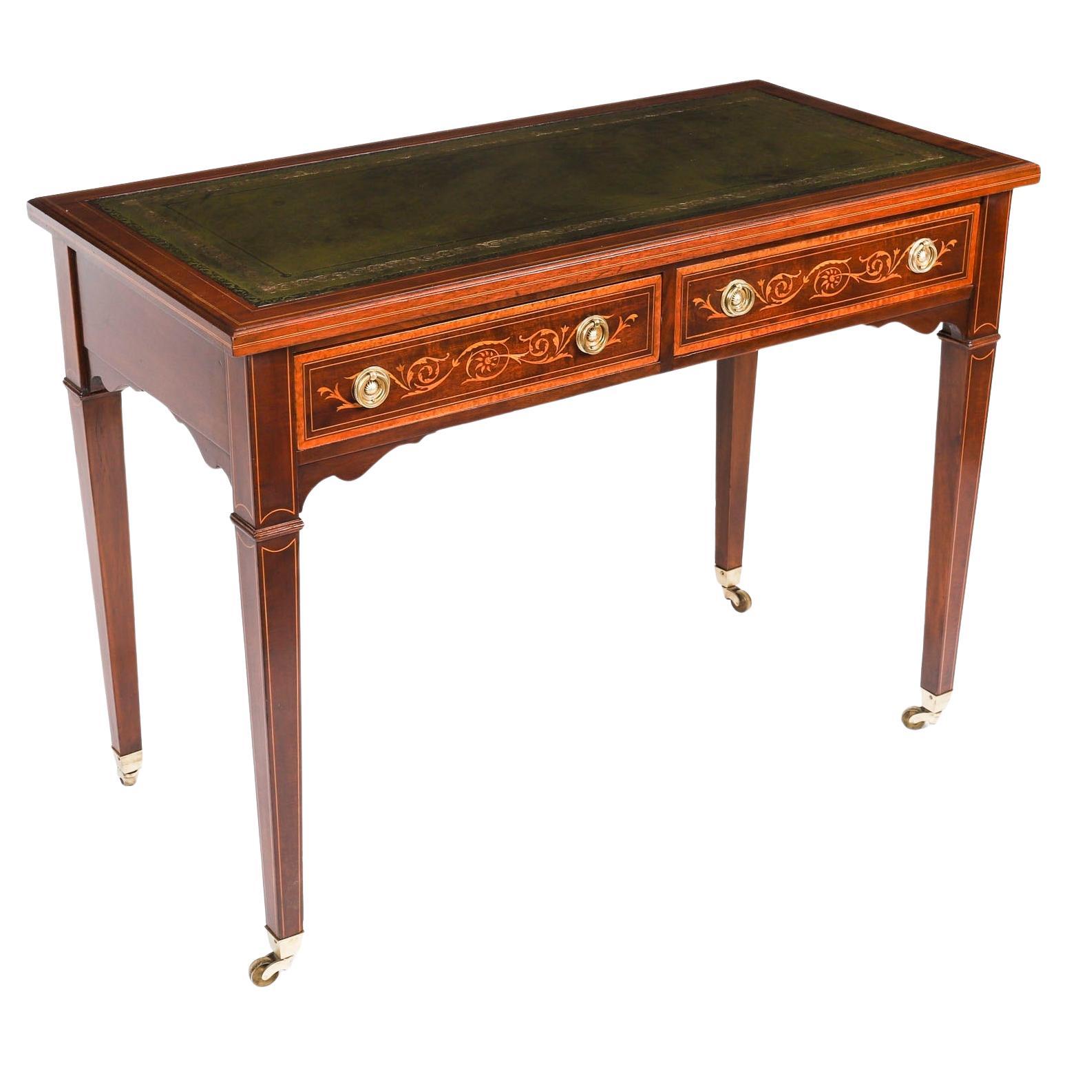 Antique Edwardian Inlaid Mahogany Writing Table Desk Circa 1900 For Sale