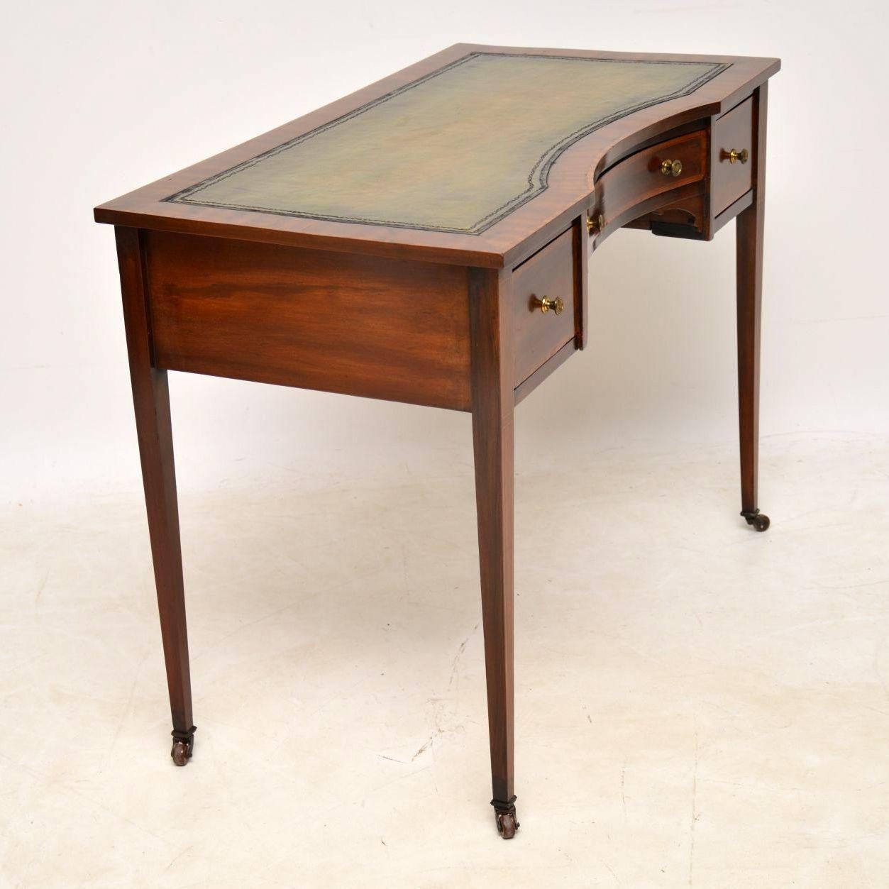Leather Antique Edwardian Inlaid Mahogany Writing Table / Desk