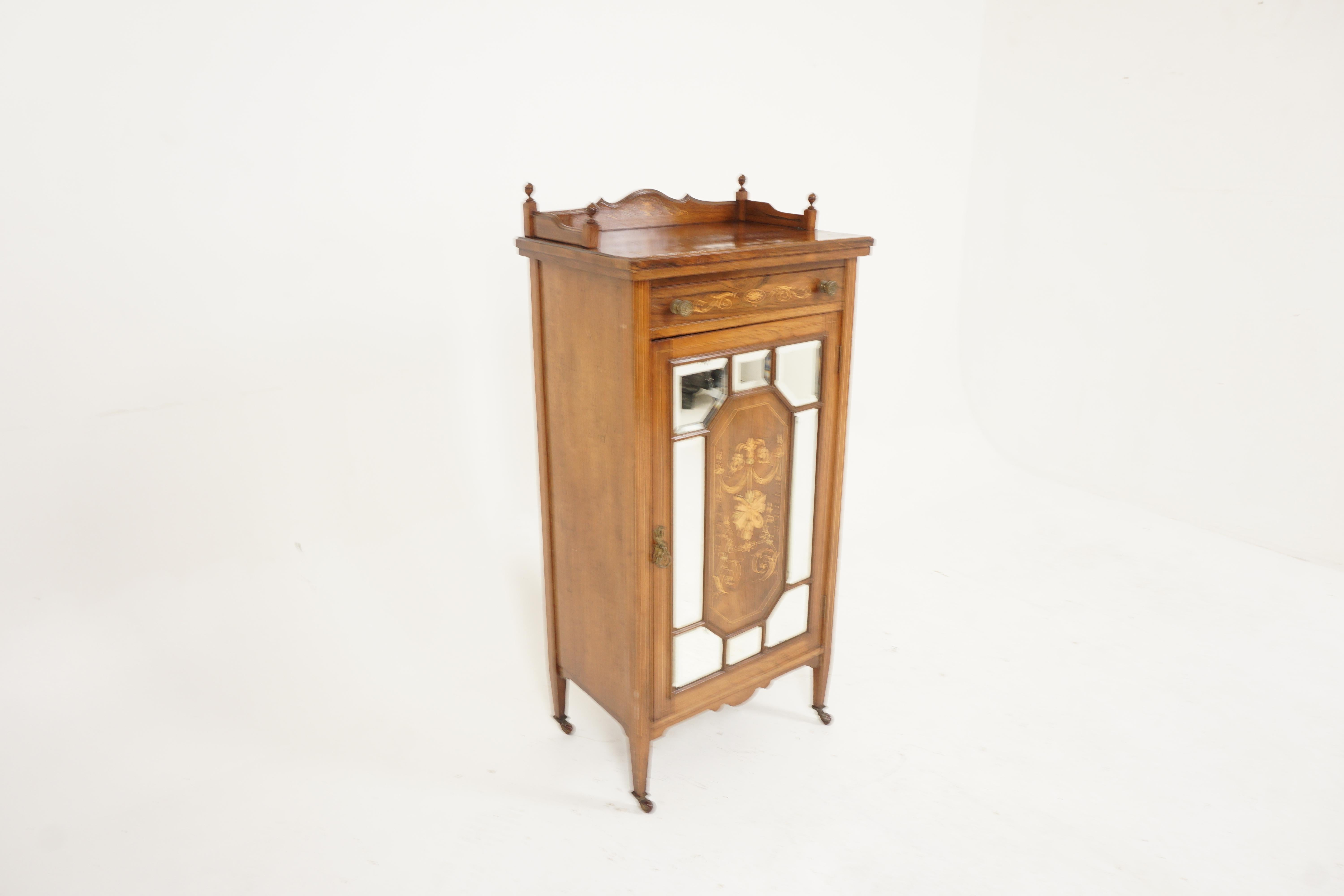 Scottish Antique Edwardian Inlaid Music Cabinet, Display Cabinet, Scotland 1900, H614