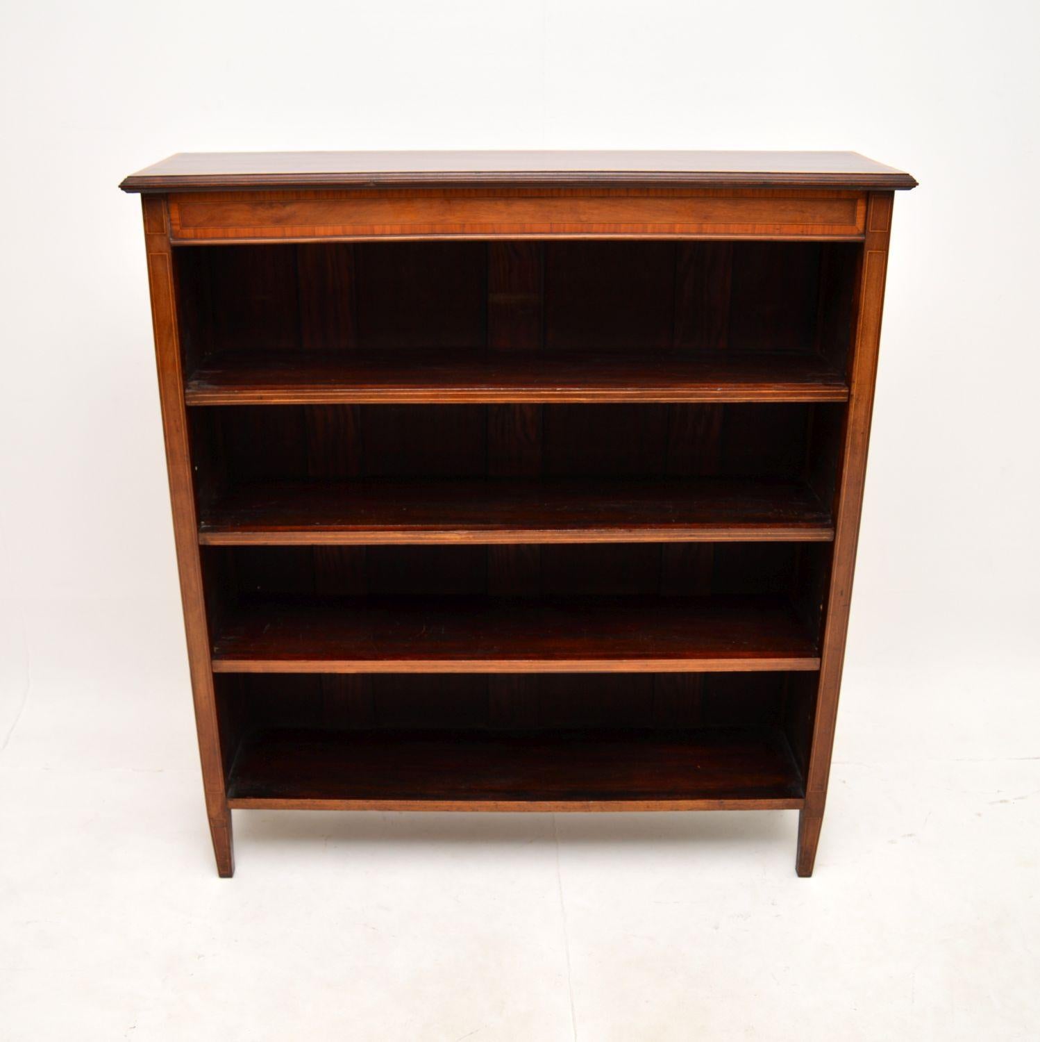 Antique Edwardian Inlaid Open Bookcase In Good Condition For Sale In London, GB