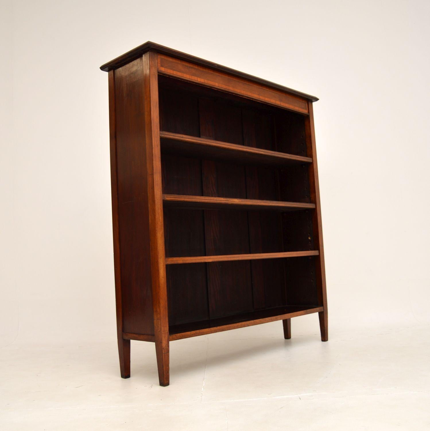 Early 20th Century Antique Edwardian Inlaid Open Bookcase For Sale