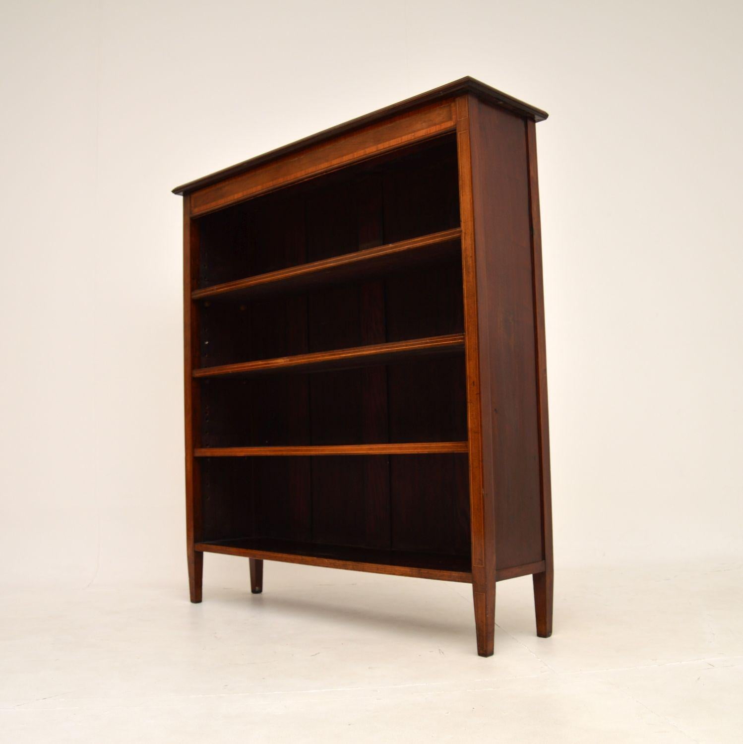 Wood Antique Edwardian Inlaid Open Bookcase For Sale