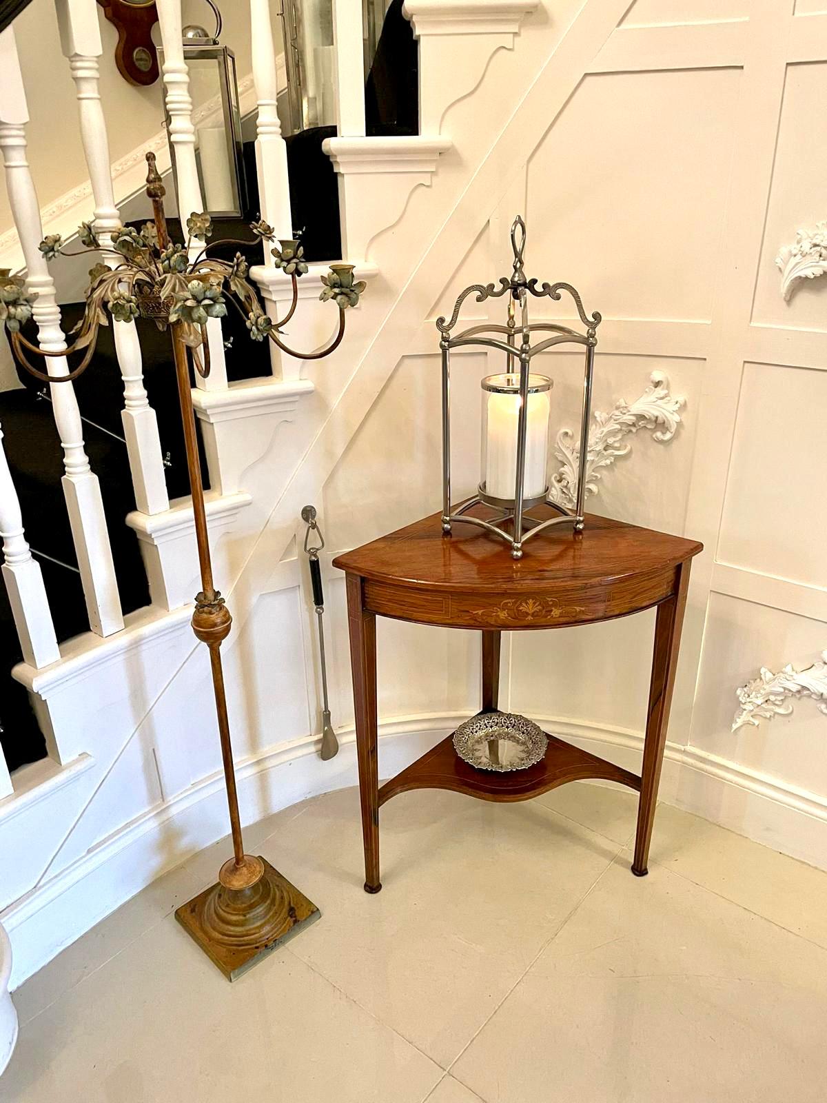 Antique Edwardian Inlaid Rosewood Corner Lamp Table 4