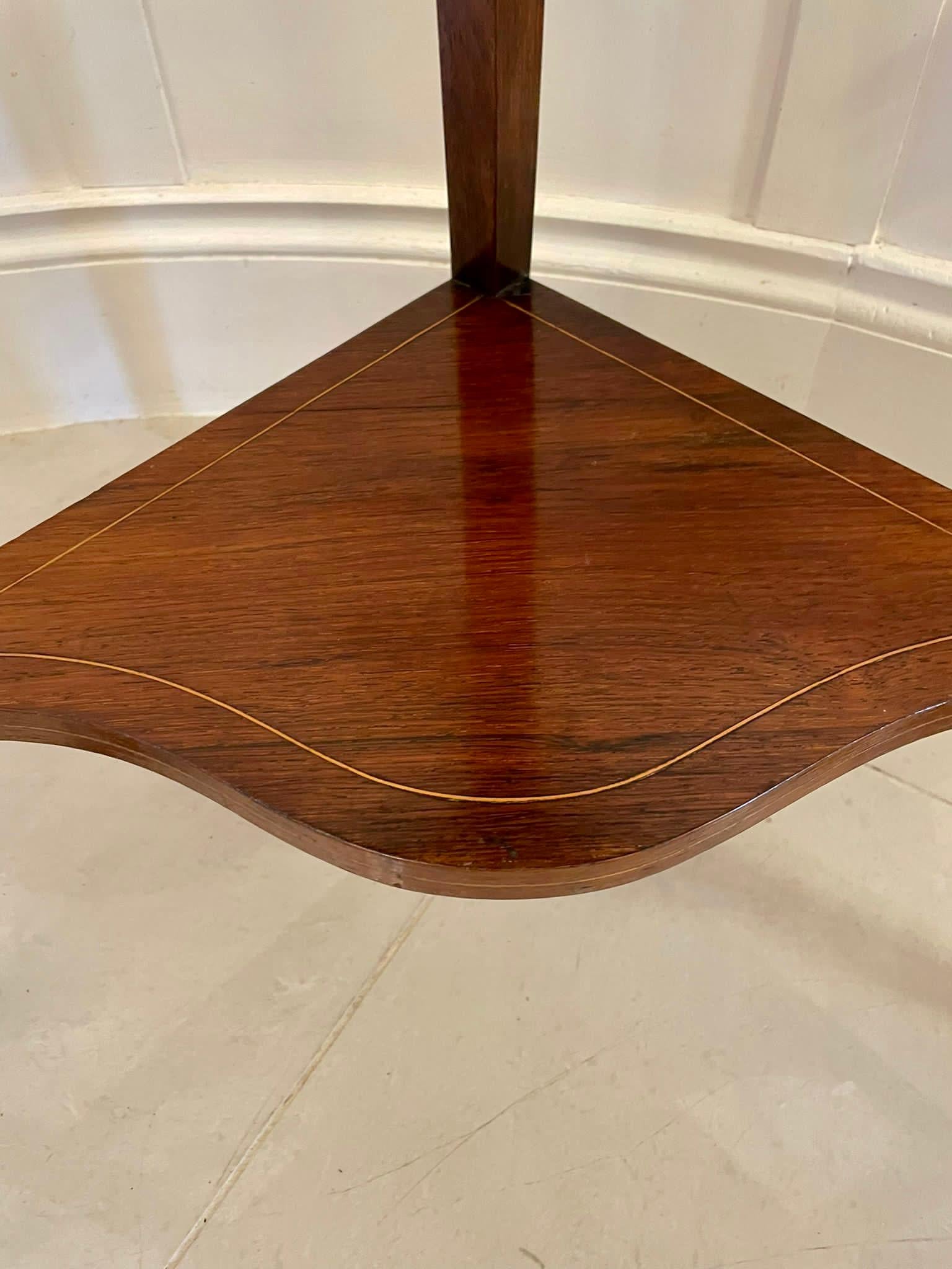Antique Edwardian Inlaid Rosewood Corner Lamp Table In Good Condition In Suffolk, GB