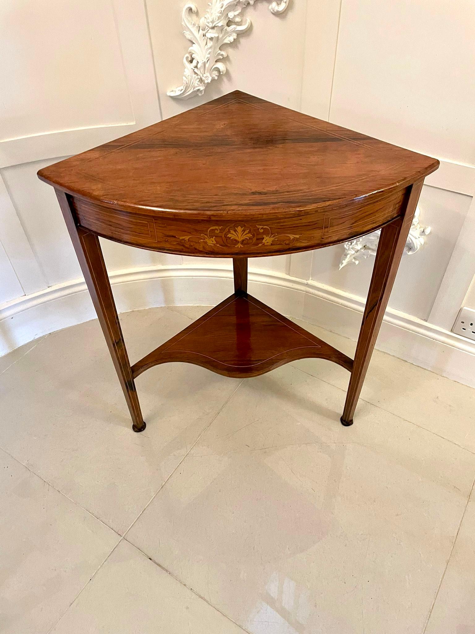 Early 20th Century Antique Edwardian Inlaid Rosewood Corner Lamp Table
