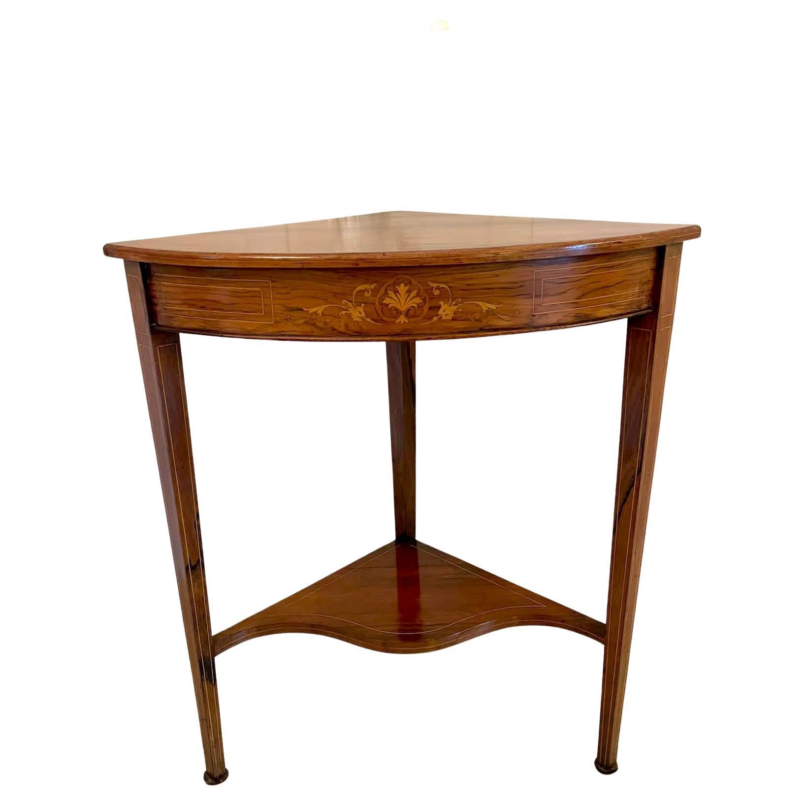 Antique Edwardian Inlaid Rosewood Corner Lamp Table