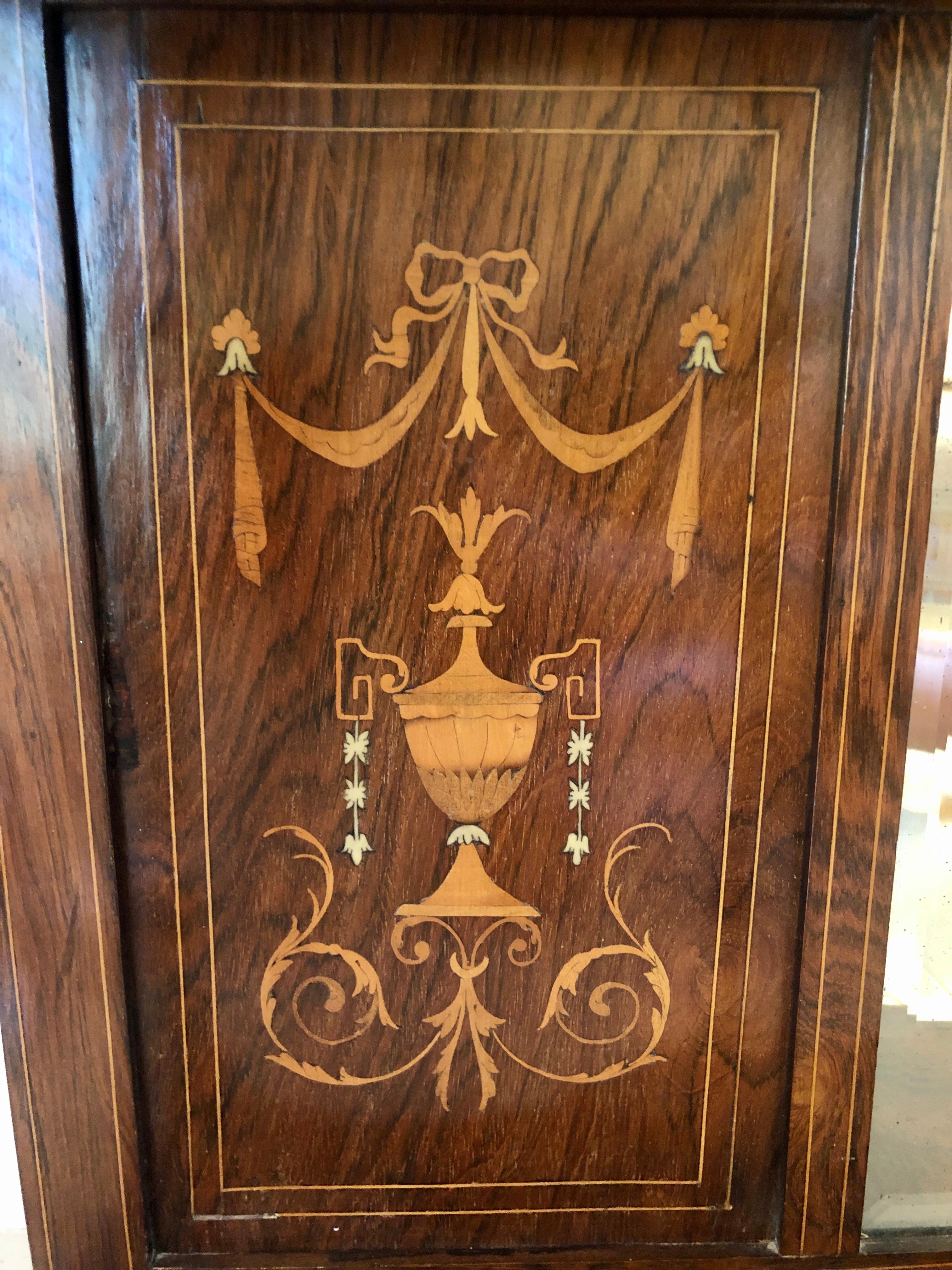 Palissandro Antique Mirror edoardiano in legno di palissandro intarsiato in vendita