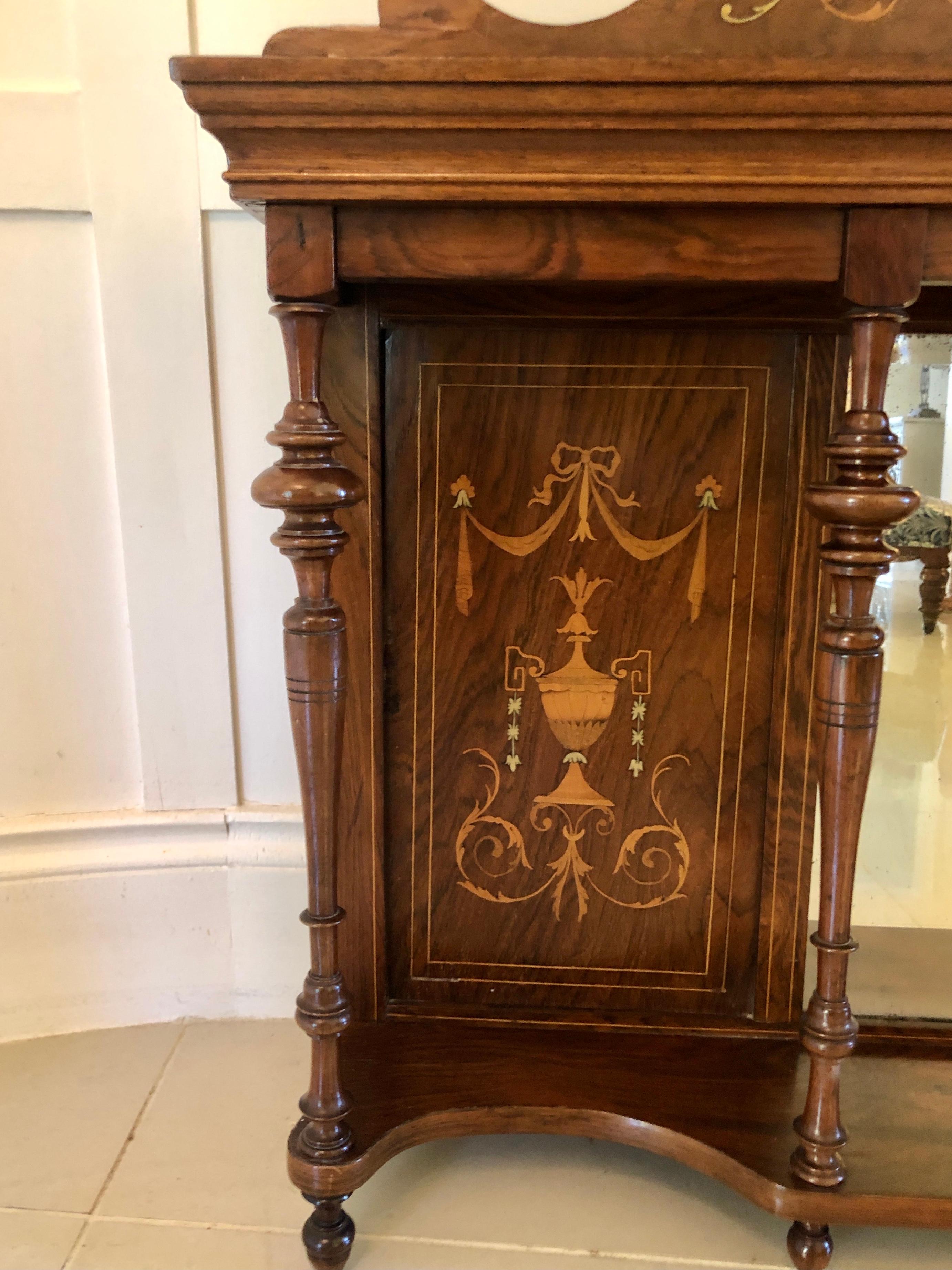 Antique Edwardian Inlaid Rosewood Overmantel Mirror For Sale 3