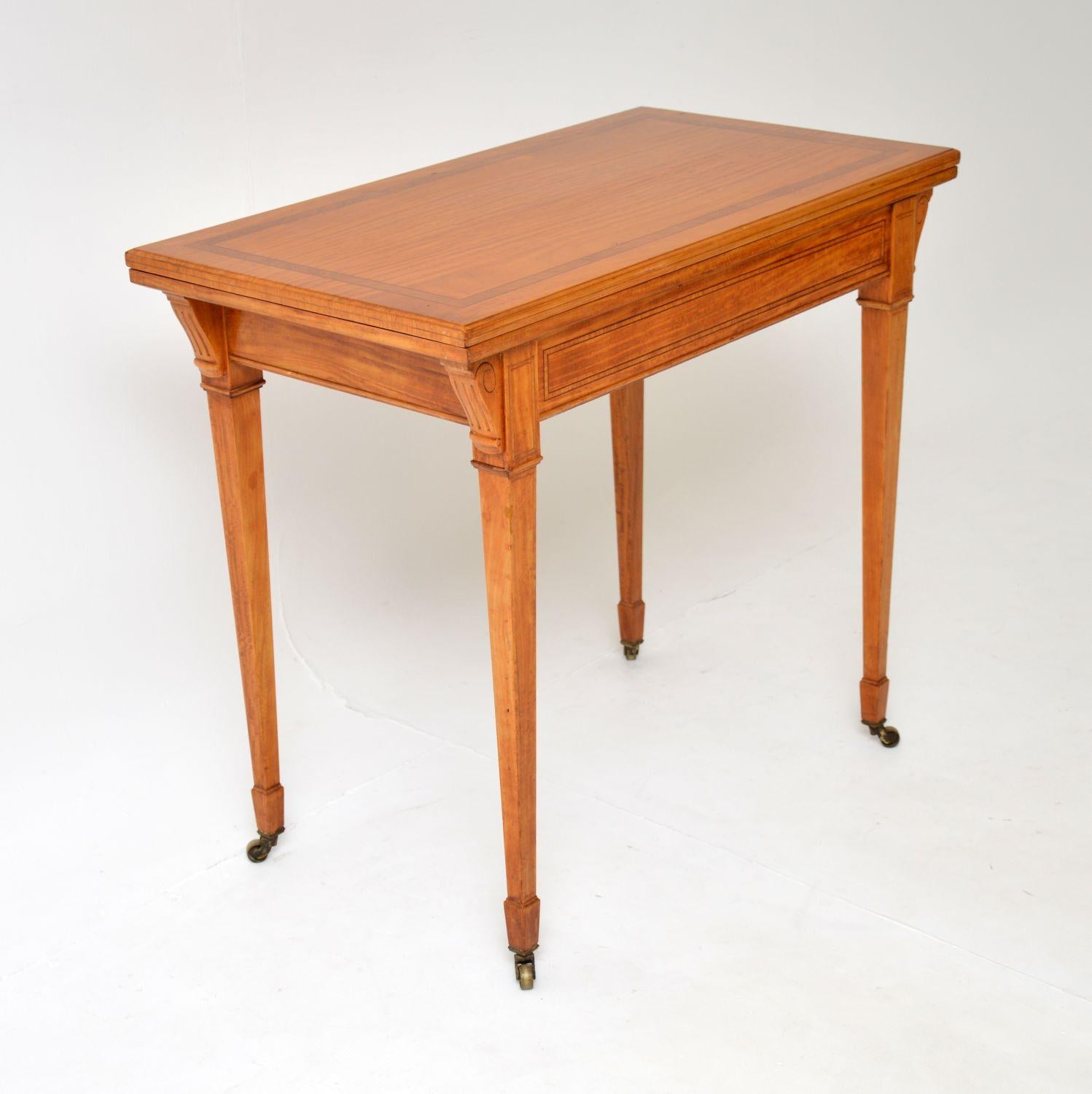 Antique Edwardian Inlaid Satinwood Card Table In Good Condition In London, GB