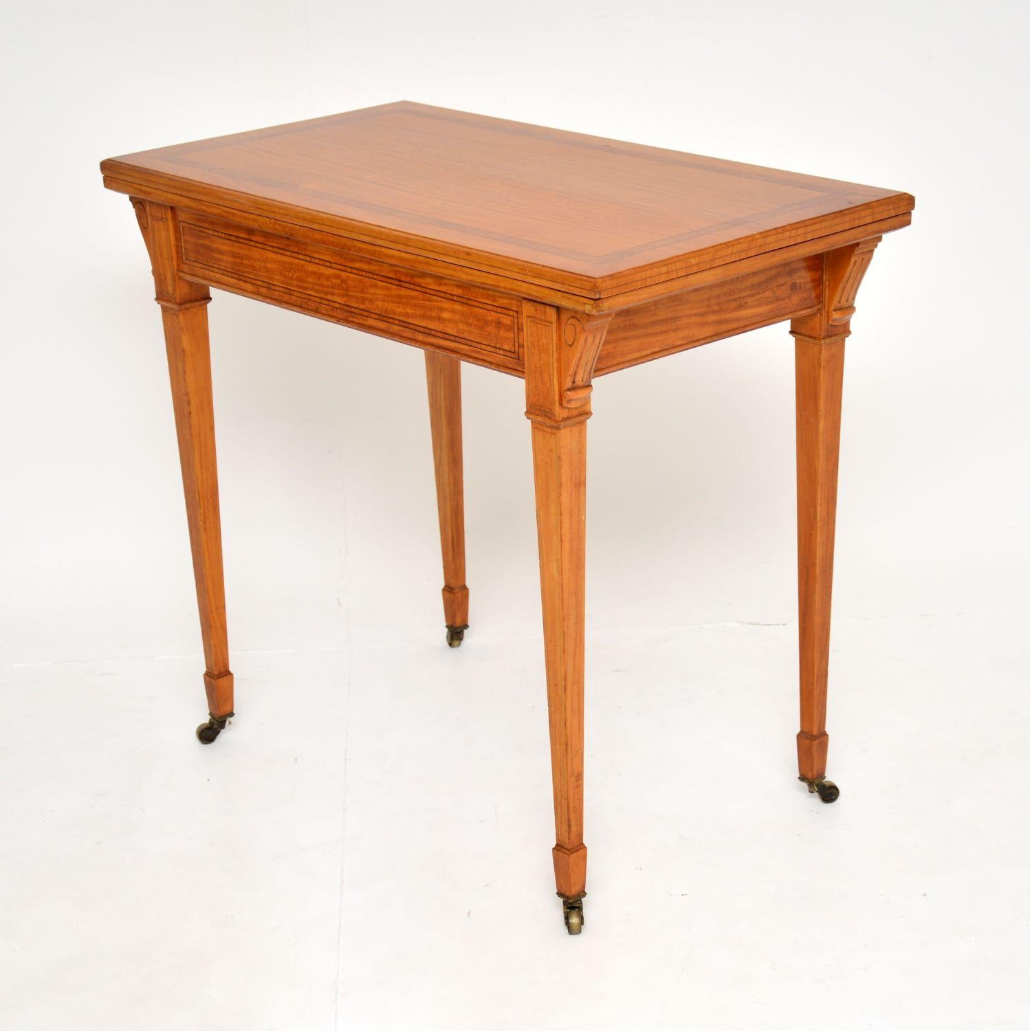 20th Century Antique Edwardian Inlaid Satinwood Card Table