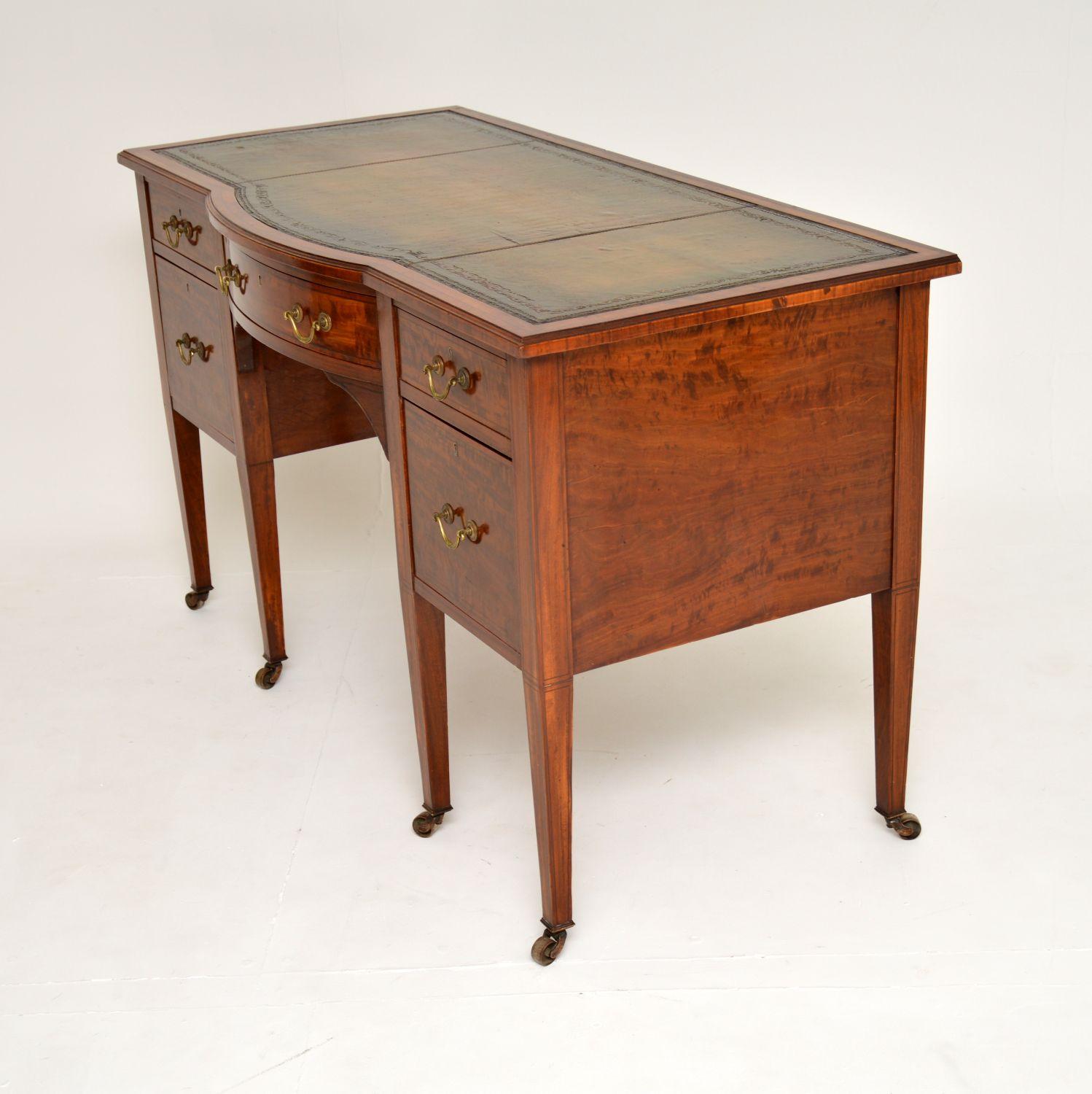 Antique Edwardian Inlaid Satin Wood Leather Top Desk 3