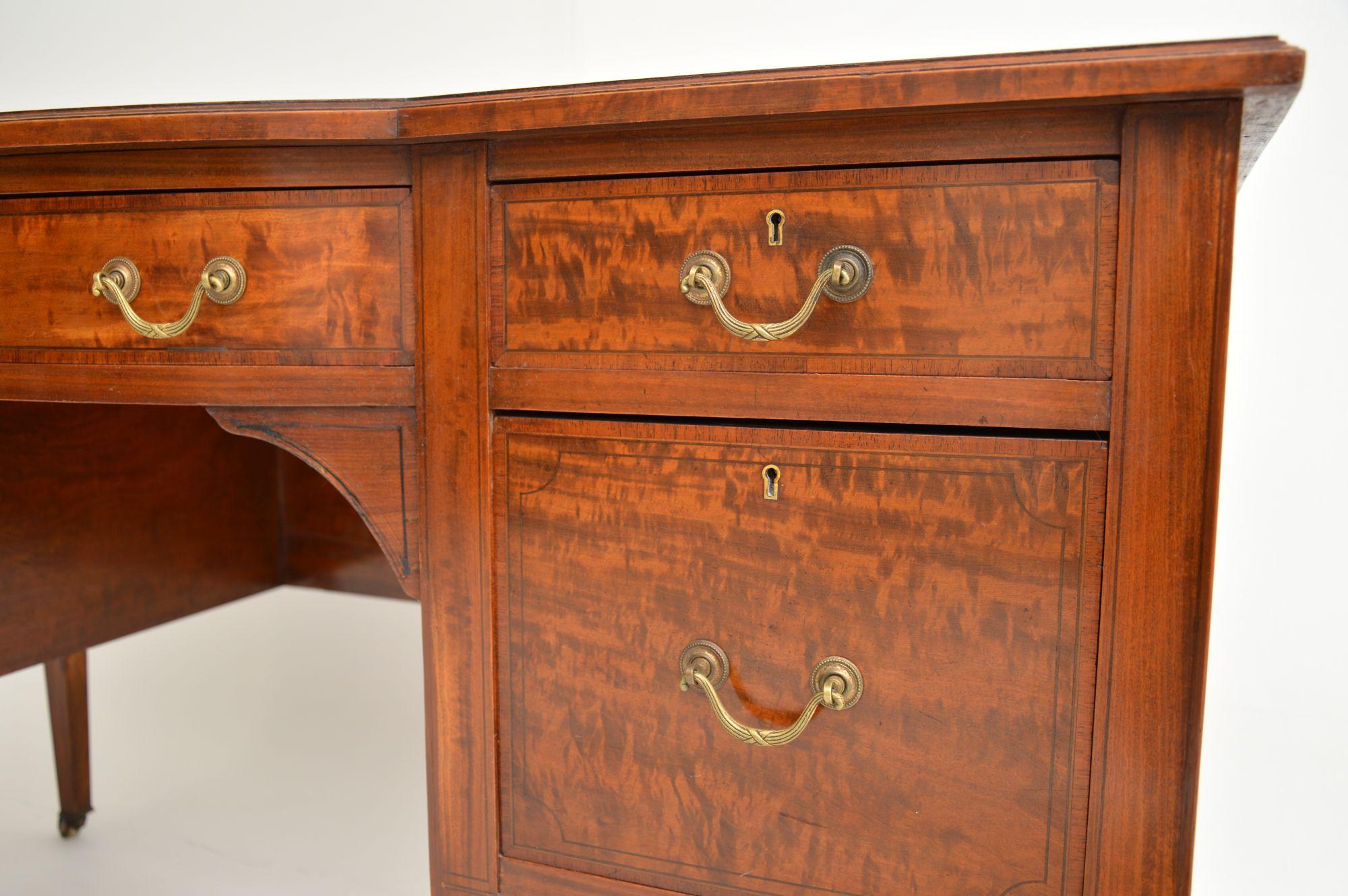 18th Century Antique Edwardian Inlaid Satin Wood Leather Top Desk