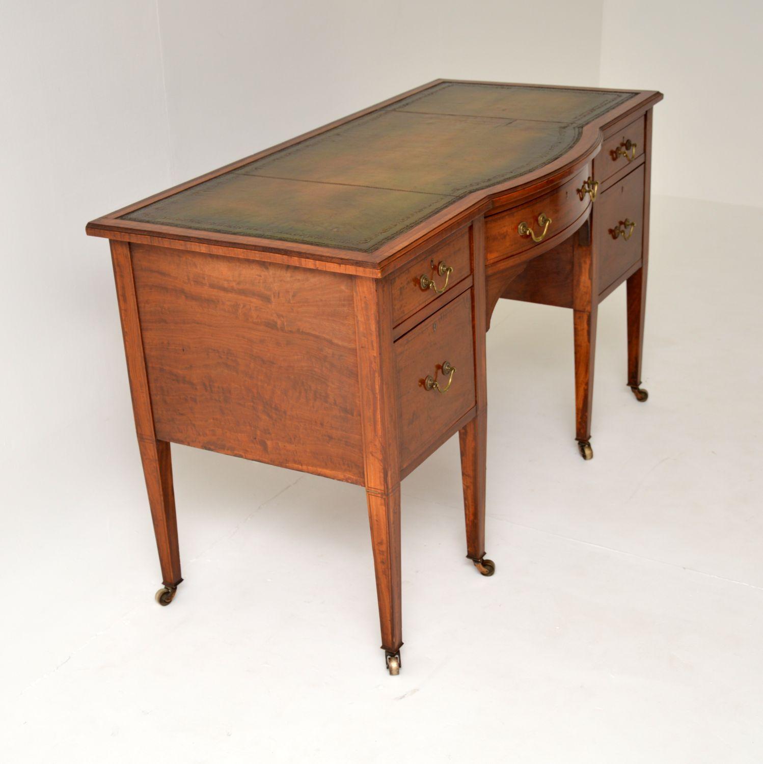Antique Edwardian Inlaid Satin Wood Leather Top Desk 2