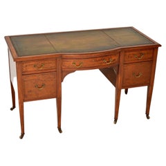 Antique Edwardian Inlaid Satin Wood Leather Top Desk