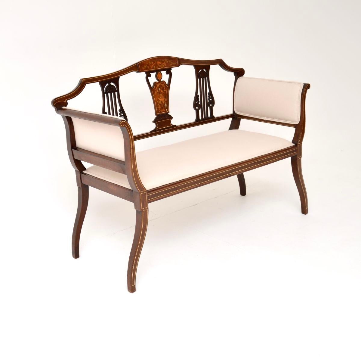 British Antique Edwardian Inlaid Settee For Sale