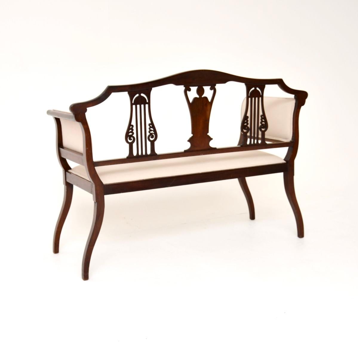 Early 20th Century Antique Edwardian Inlaid Settee For Sale