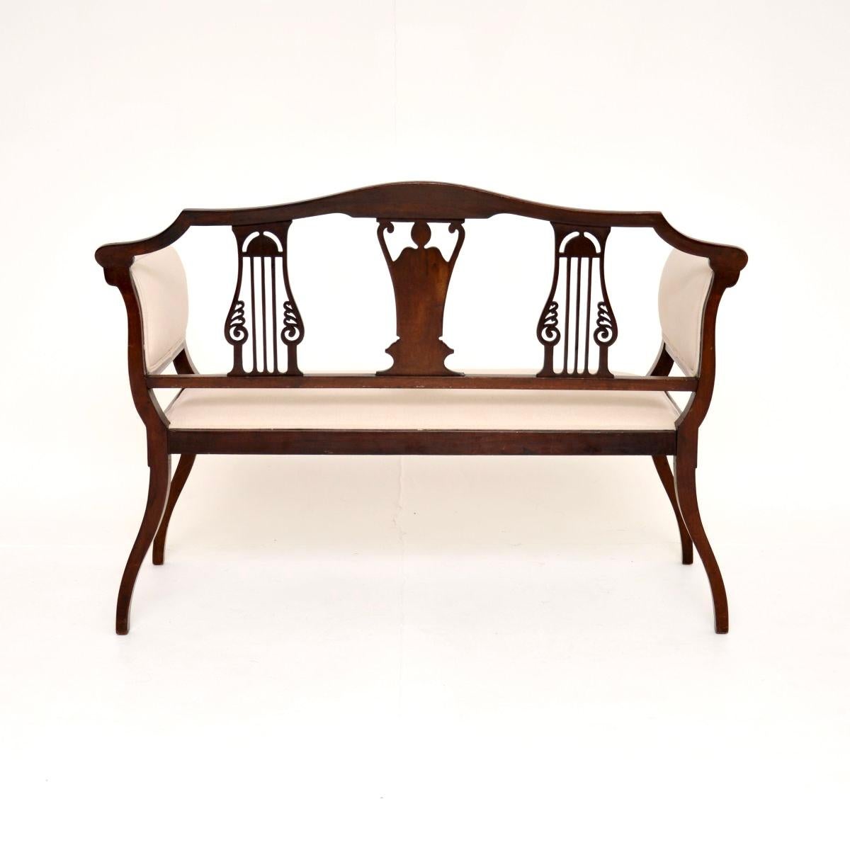 Fabric Antique Edwardian Inlaid Settee For Sale