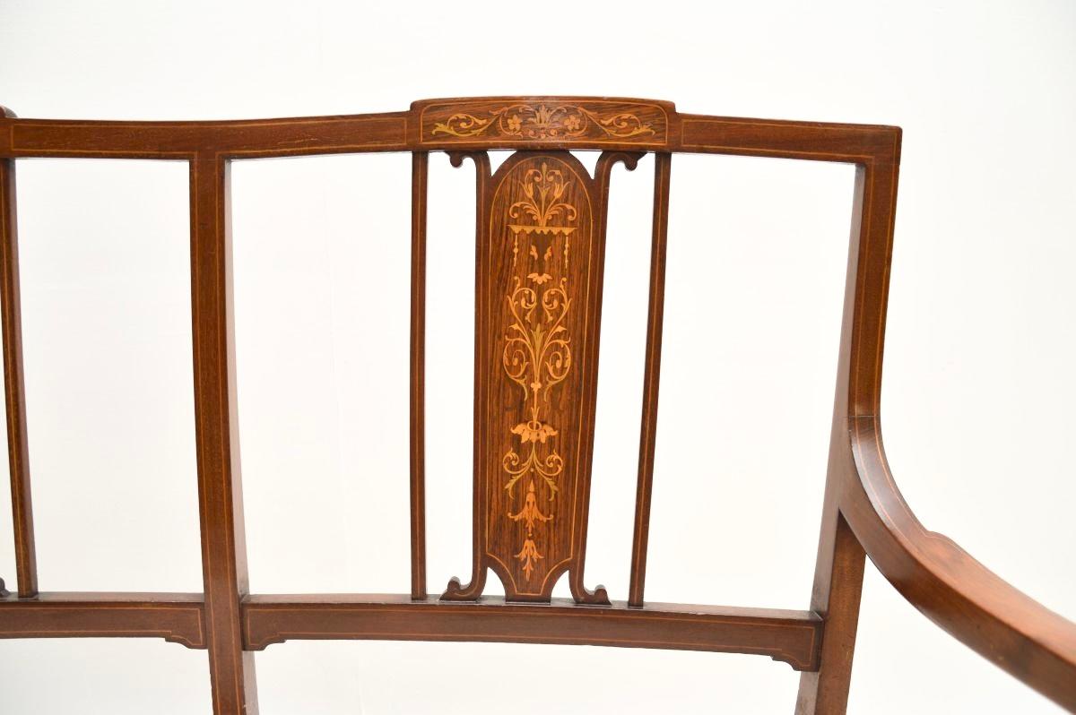 Antique Edwardian Inlaid Settee For Sale 2