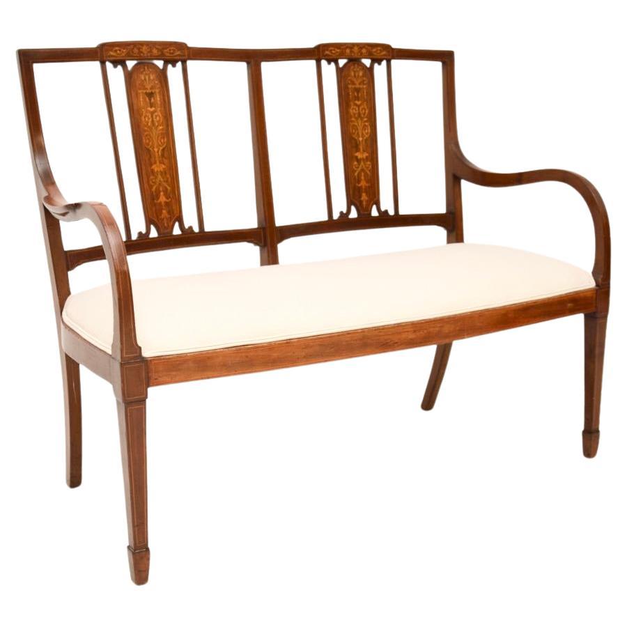 Antique Edwardian Inlaid Settee For Sale