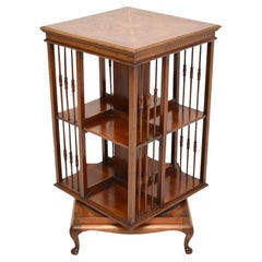 Antique Edwardian Inlaid Walnut Revolving Bookcase