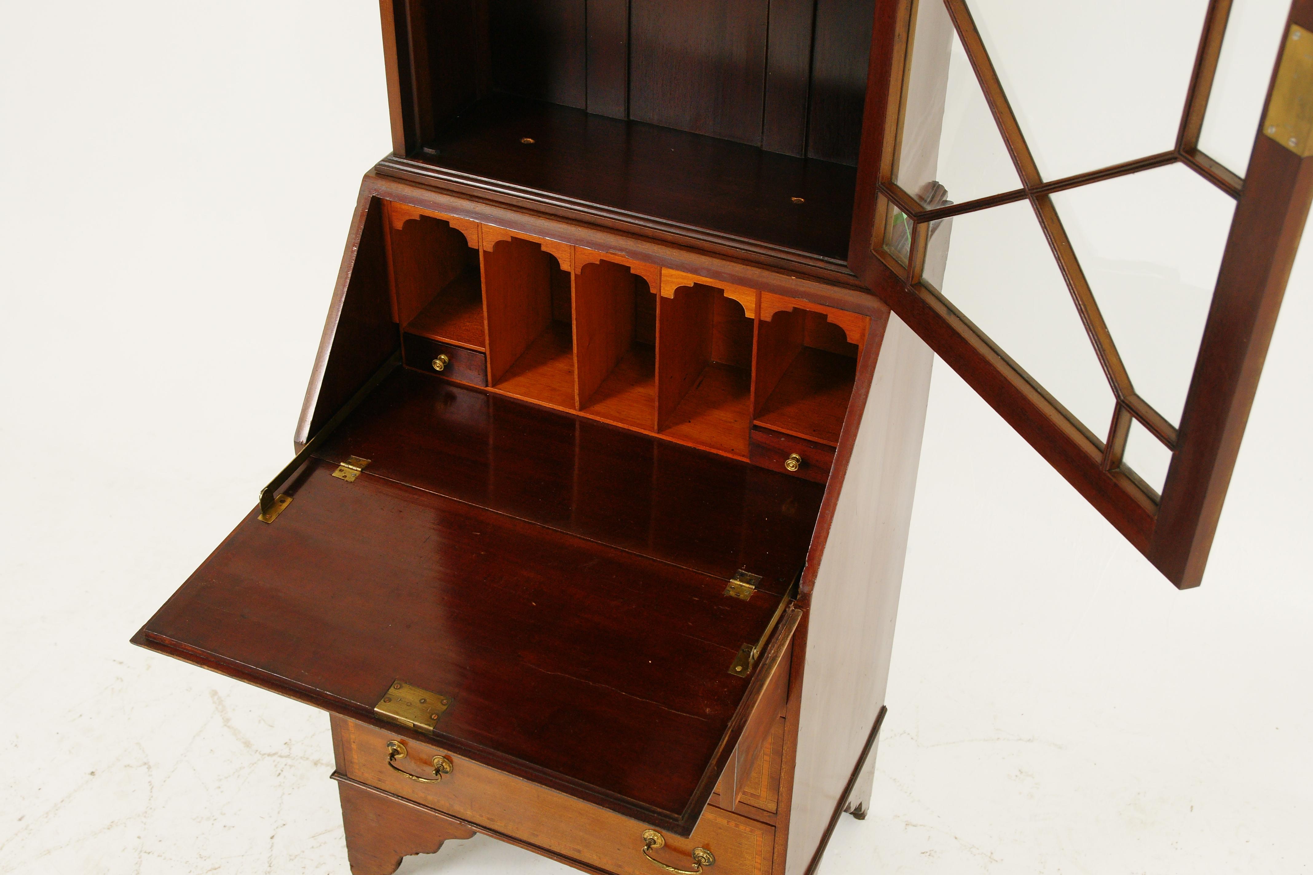 Scottish Antique Edwardian Inlaid Walnut Secrétaire Bookcase Bureau Scotland 1900, B1636