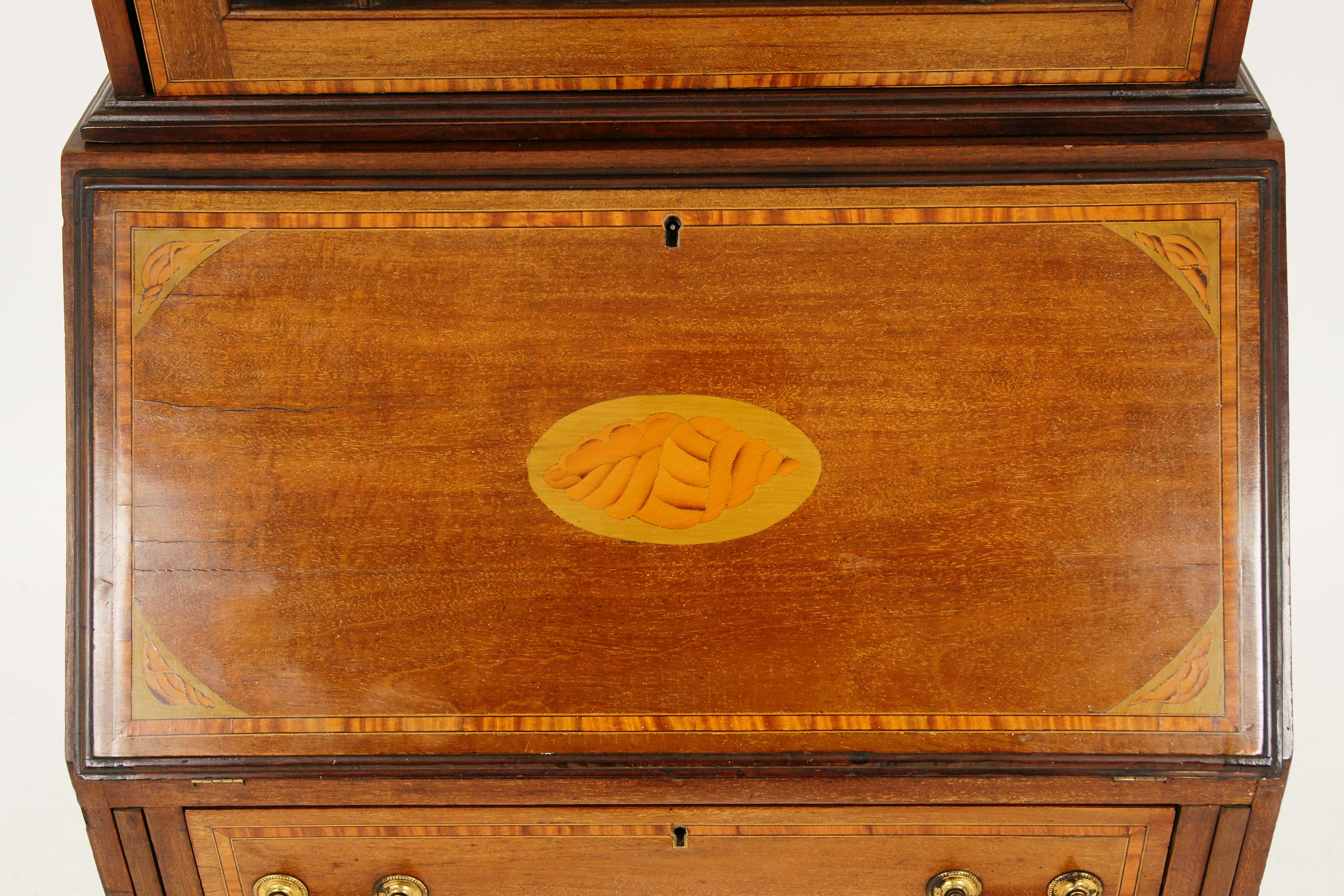 Hand-Crafted Antique Edwardian Inlaid Walnut Secrétaire Bookcase Bureau Scotland 1900, B1636