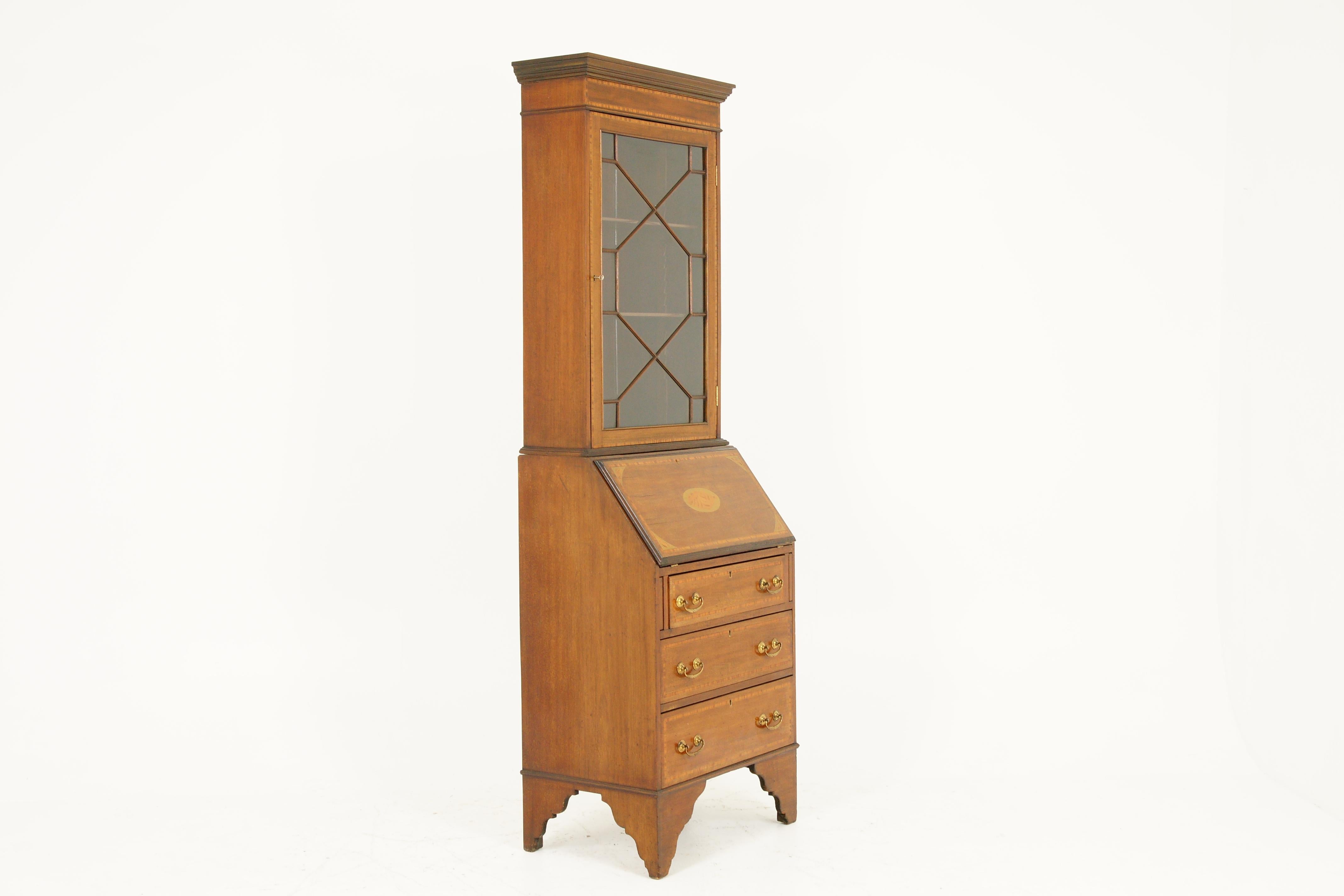 Antique Edwardian Inlaid Walnut Secrétaire Bookcase Bureau Scotland 1900, B1636 In Good Condition In Vancouver, BC