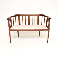 Antique Edwardian Inlaid Walnut Settee