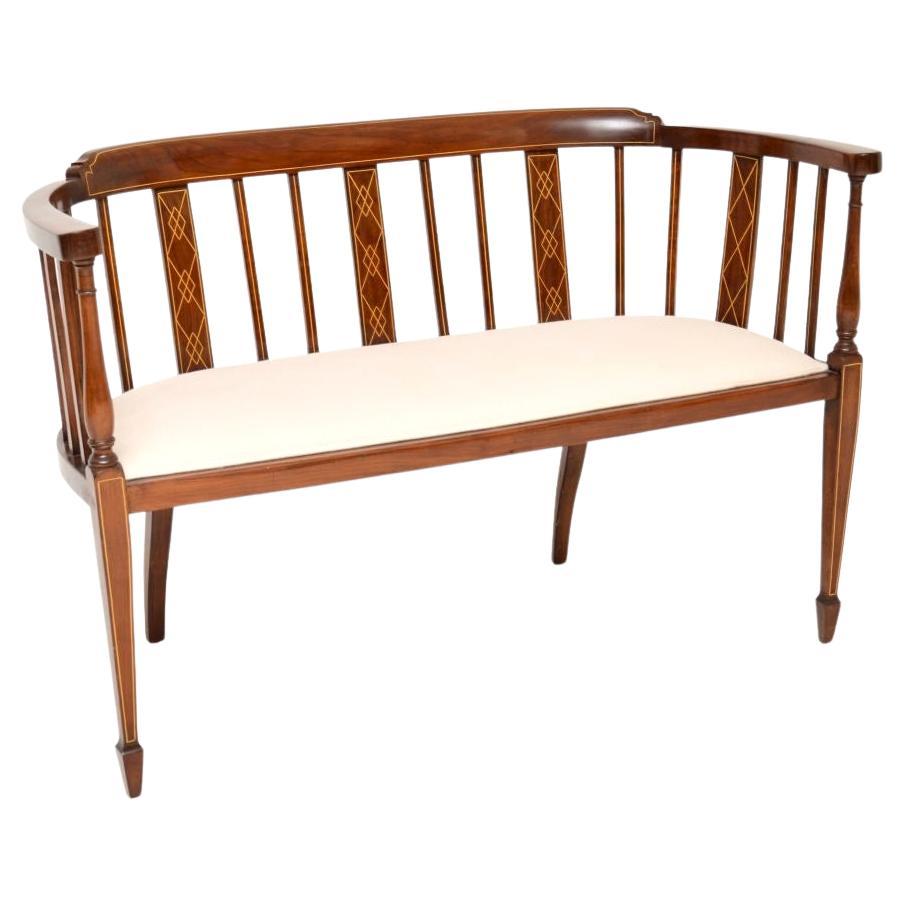 Antique Edwardian Inlaid Walnut Settee