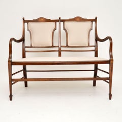 Antique Edwardian Inlaid Wood Settee