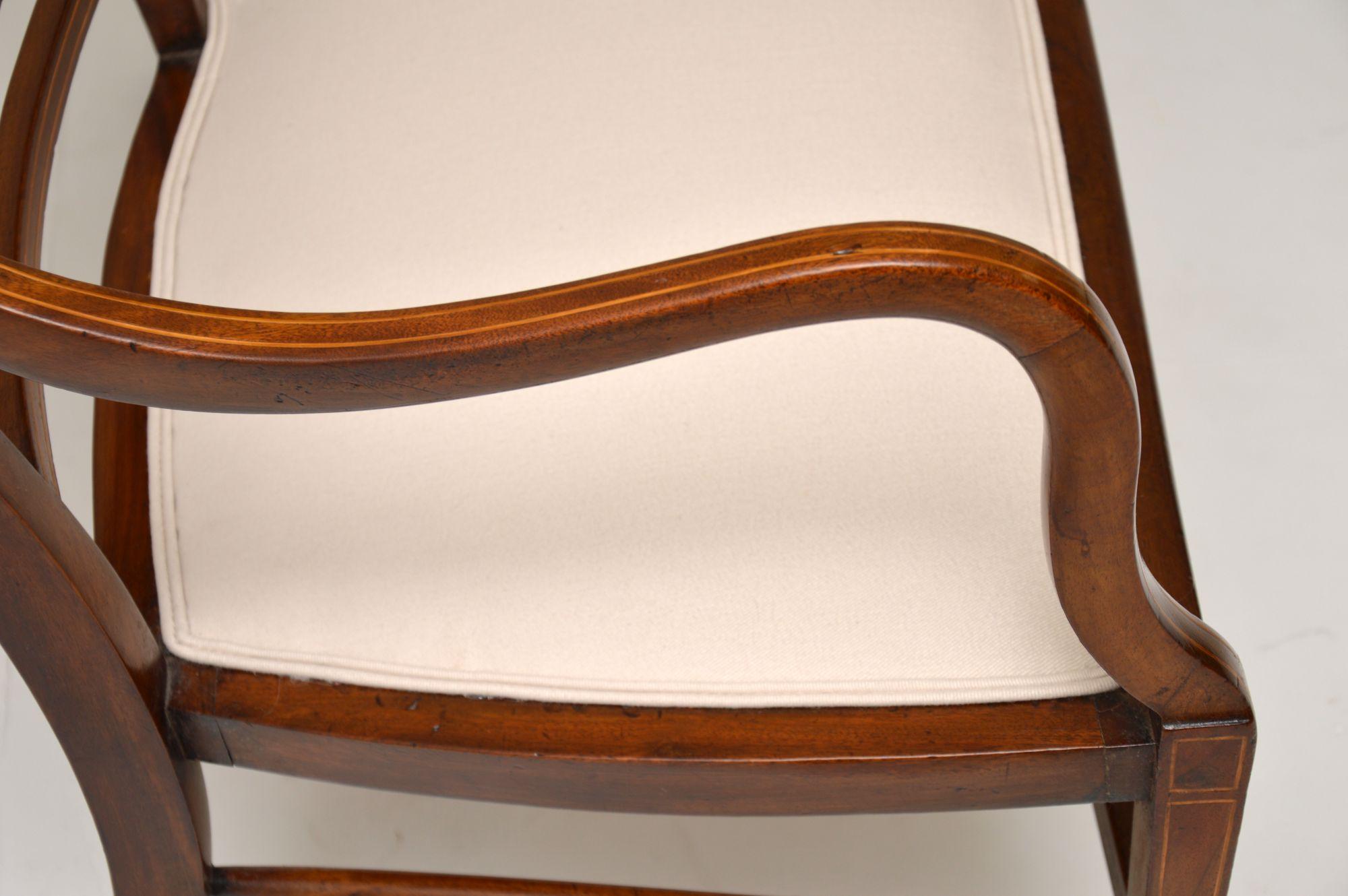 Cotton Antique Edwardian Inlaid Wood Settee