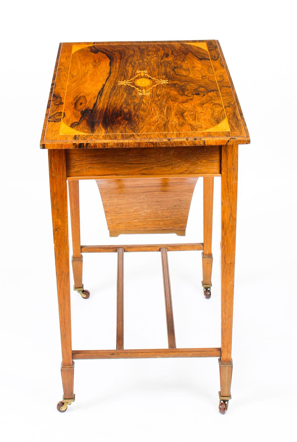 Ancienne table d'appoint édouardienne d'appoint en forme de boîte de travail incrustée, 19ème siècle en vente 4