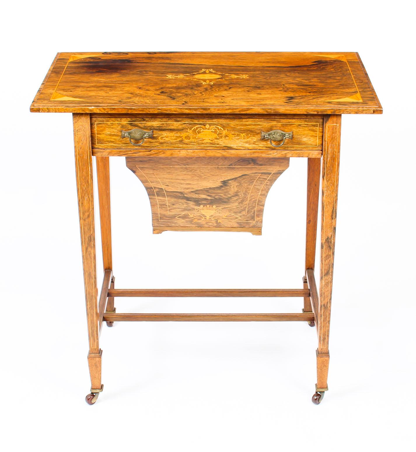 Ancienne table d'appoint édouardienne d'appoint en forme de boîte de travail incrustée, 19ème siècle en vente 7