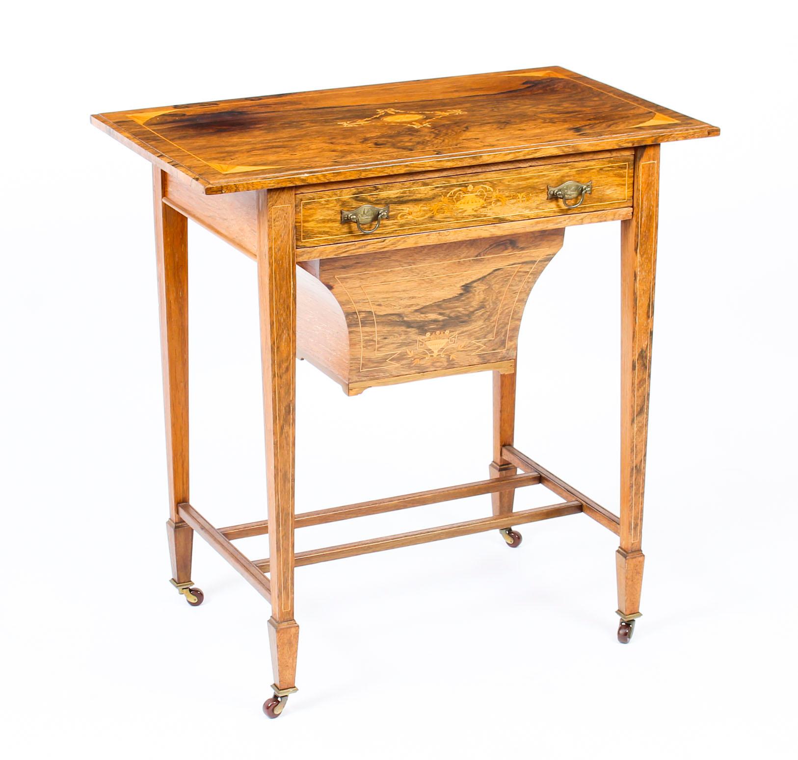 Antique Edwardian Inlaid Workbox Side Occasional Table, 19th Century For Sale 9