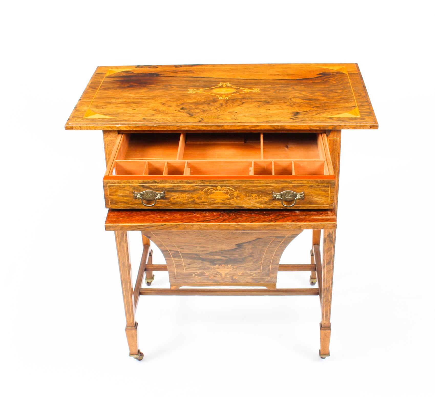 Late 19th Century Antique Edwardian Inlaid Workbox Side Occasional Table, 19th Century For Sale