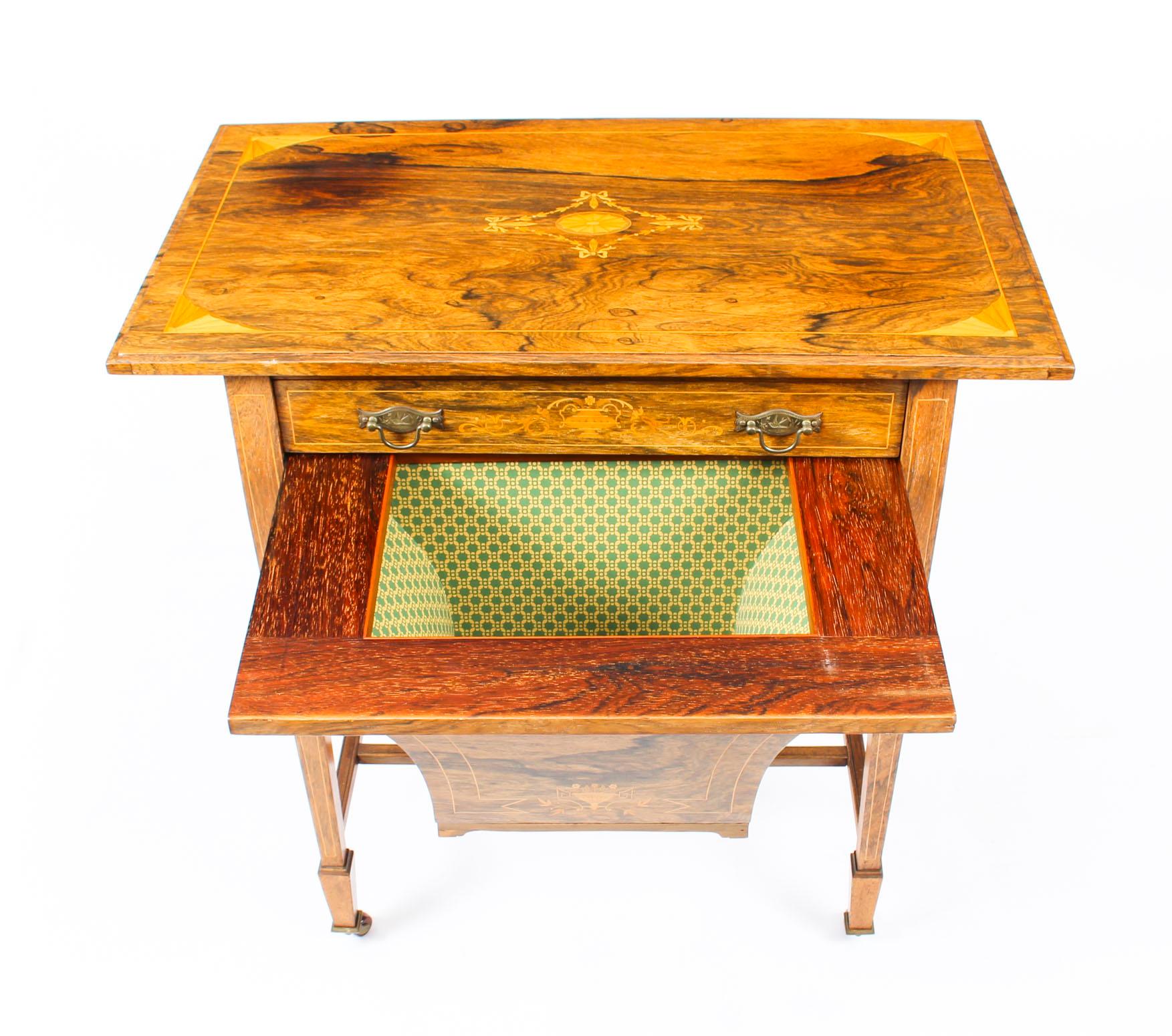 Ancienne table d'appoint édouardienne d'appoint en forme de boîte de travail incrustée, 19ème siècle en vente 2