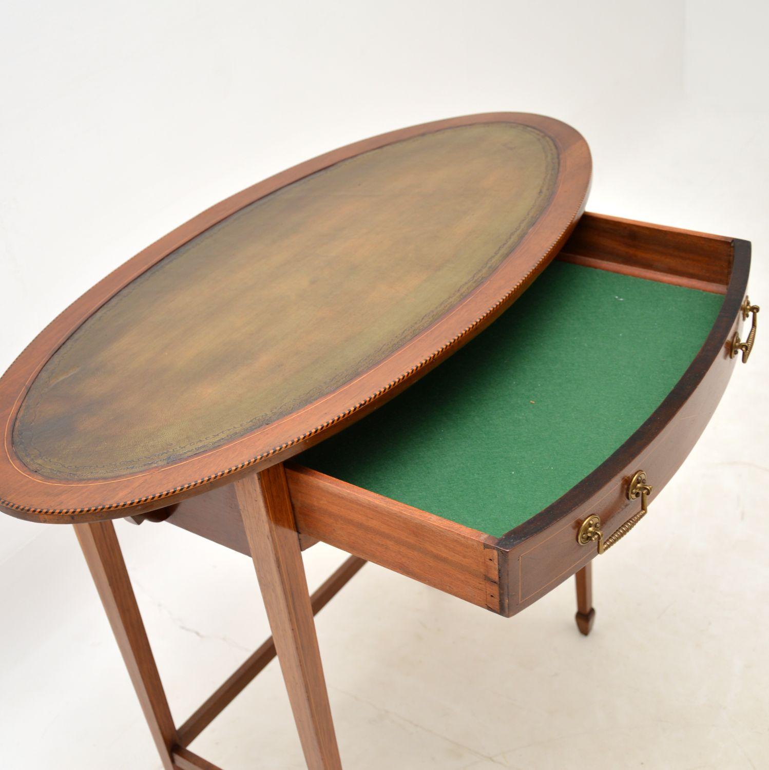 Leather Antique Edwardian Inlaid Writing Table / Desk For Sale