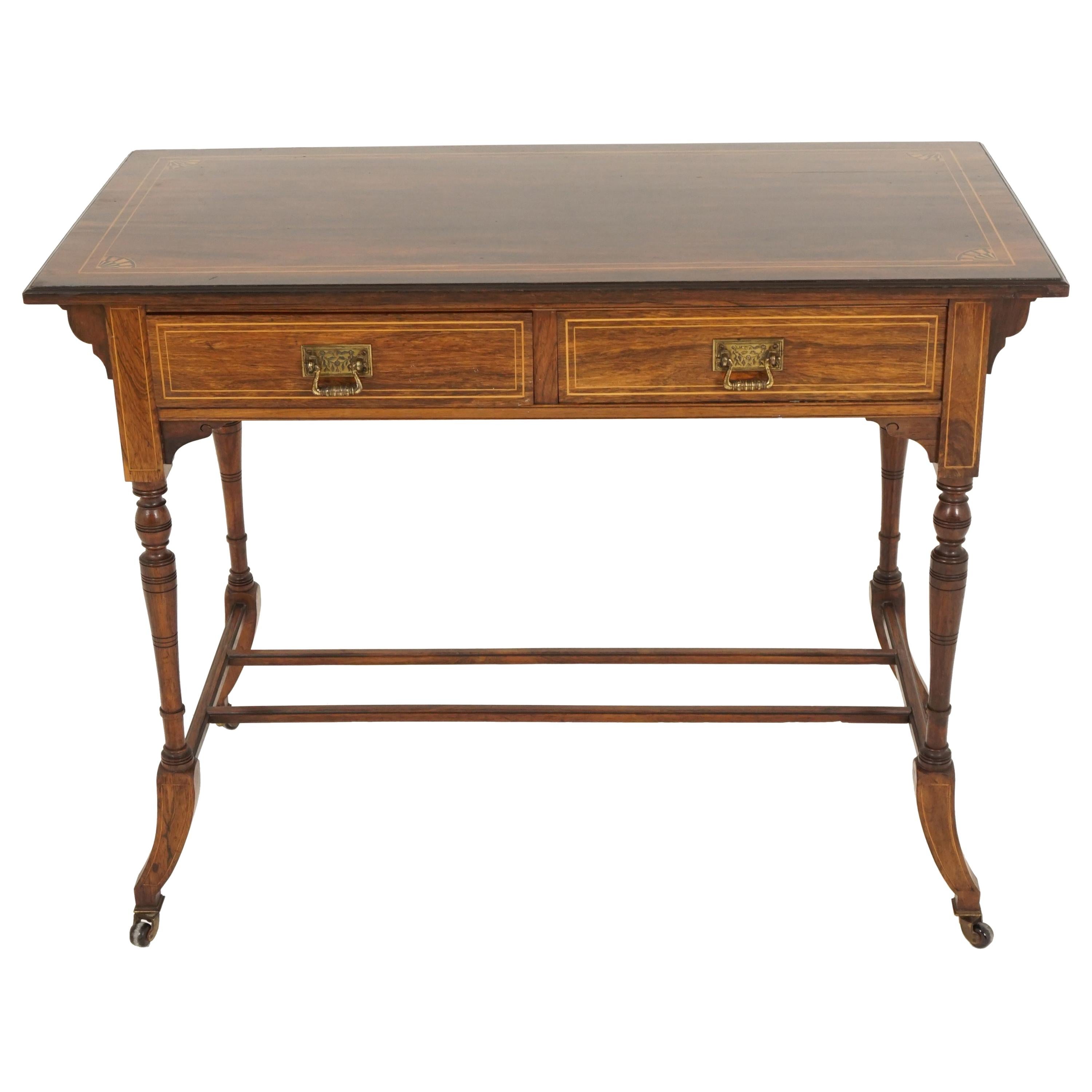 Antique Edwardian Inlaid Writing Table, Rosewood Hall Table, Scotland 1910, B2368
