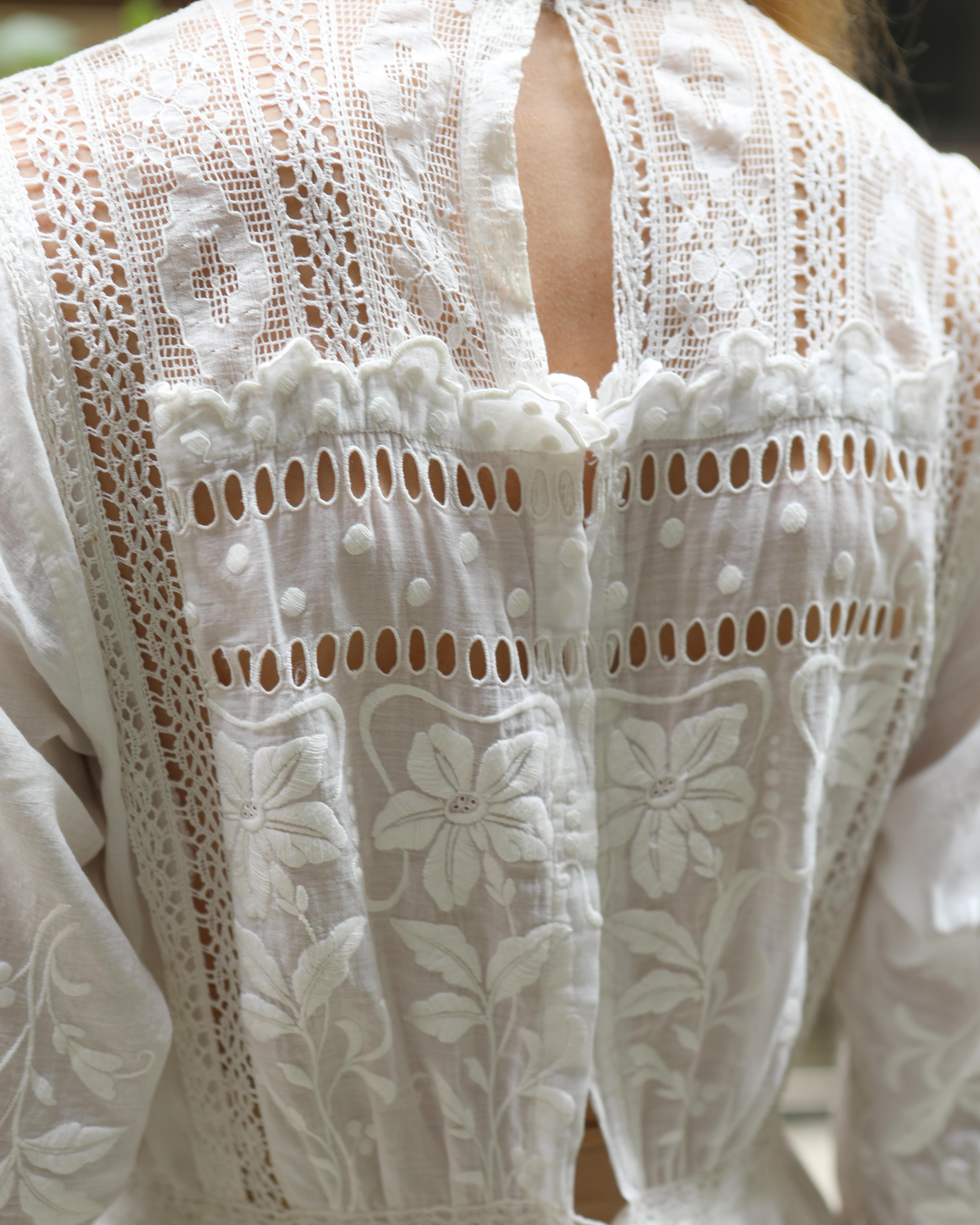 Antique Edwardian Ivory Embroidered Lace Lawn Dress With Underskirt For Sale 7