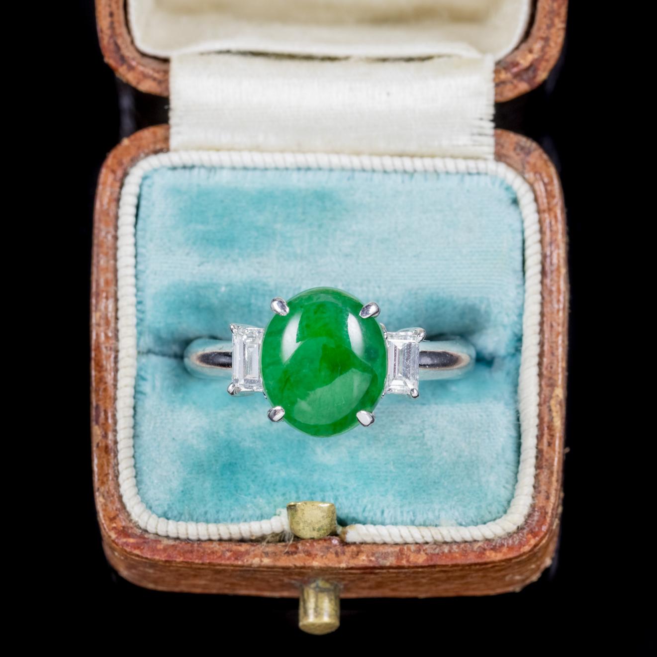 Antique Edwardian Jade Diamond Trilogy Ring Platinum, circa 1915 2