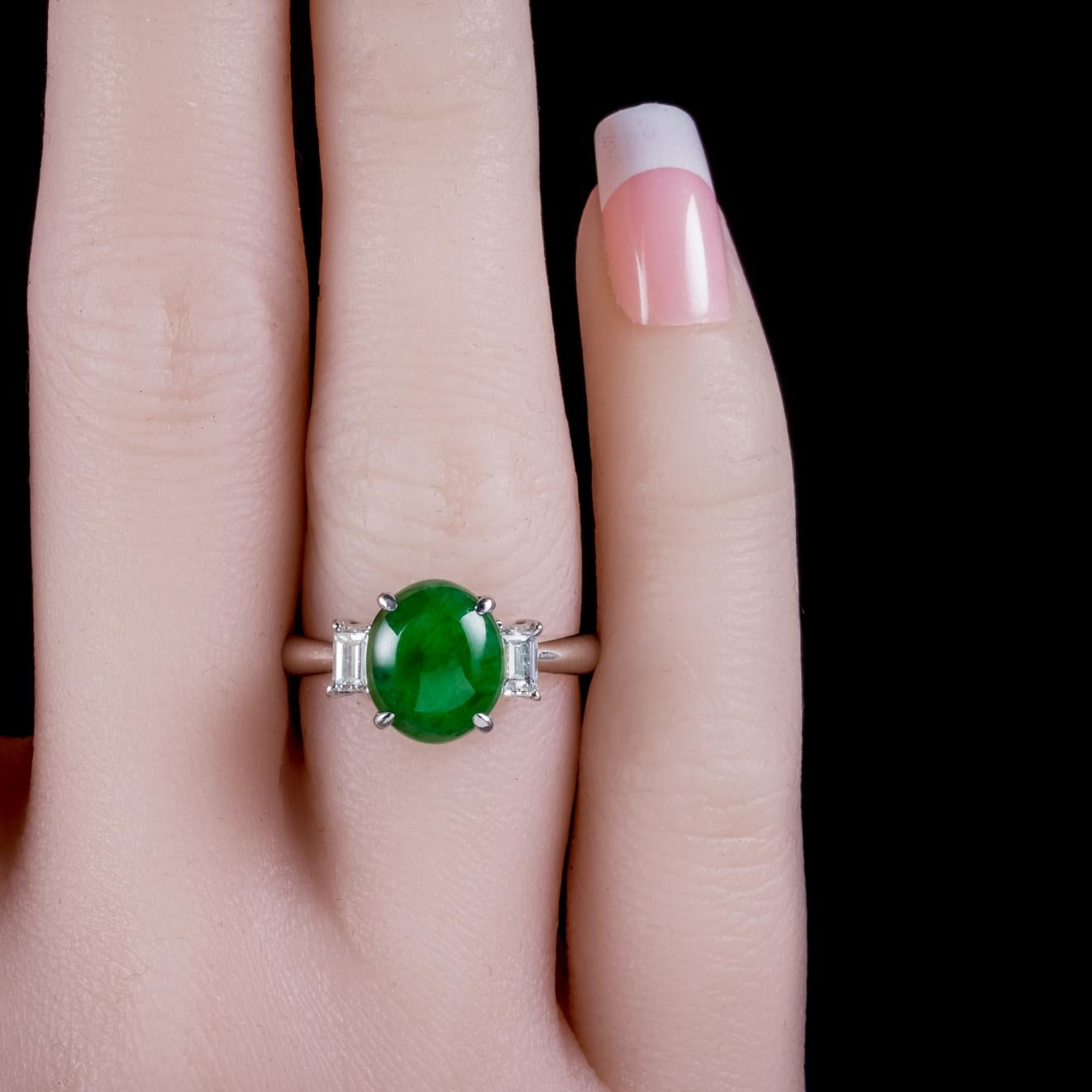 Antique Edwardian Jade Diamond Trilogy Ring Platinum, circa 1915 3